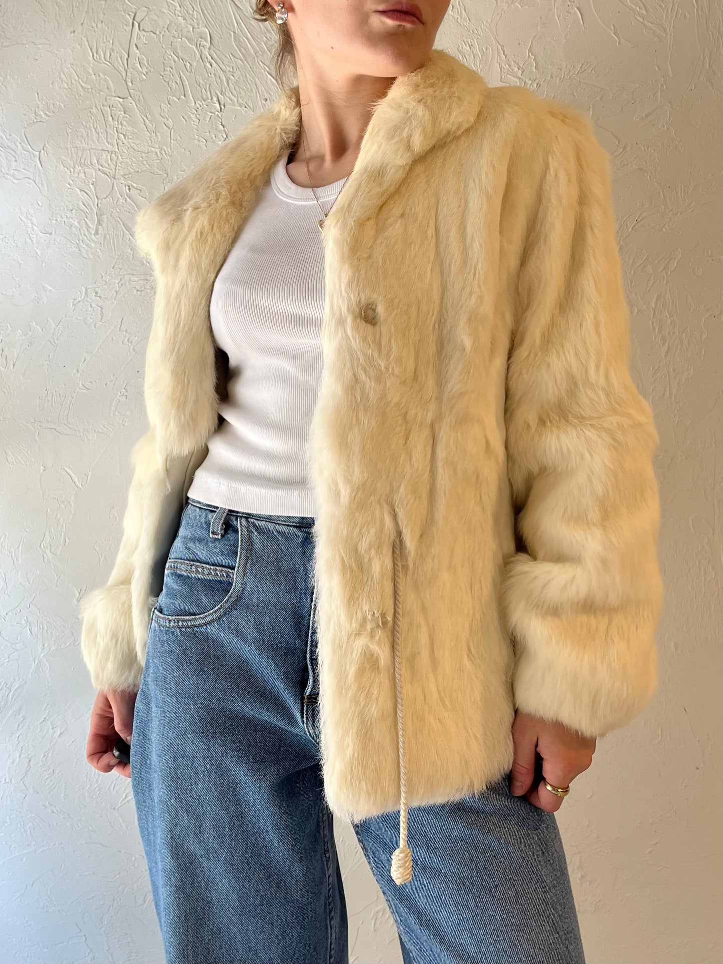 Vintage 'Jaques Aran' White Fur Jacket / Small