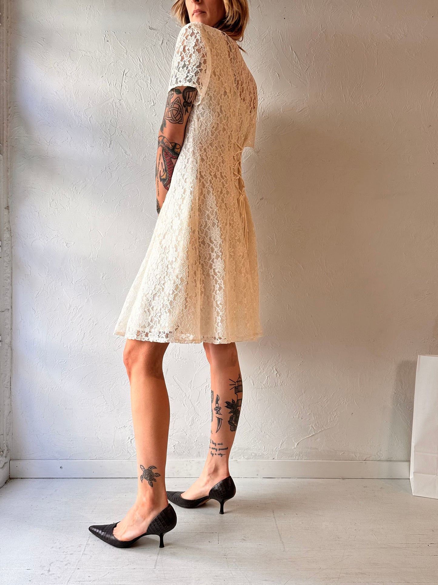 90s 'Mannequin' White Lace Mini Dress / Medium