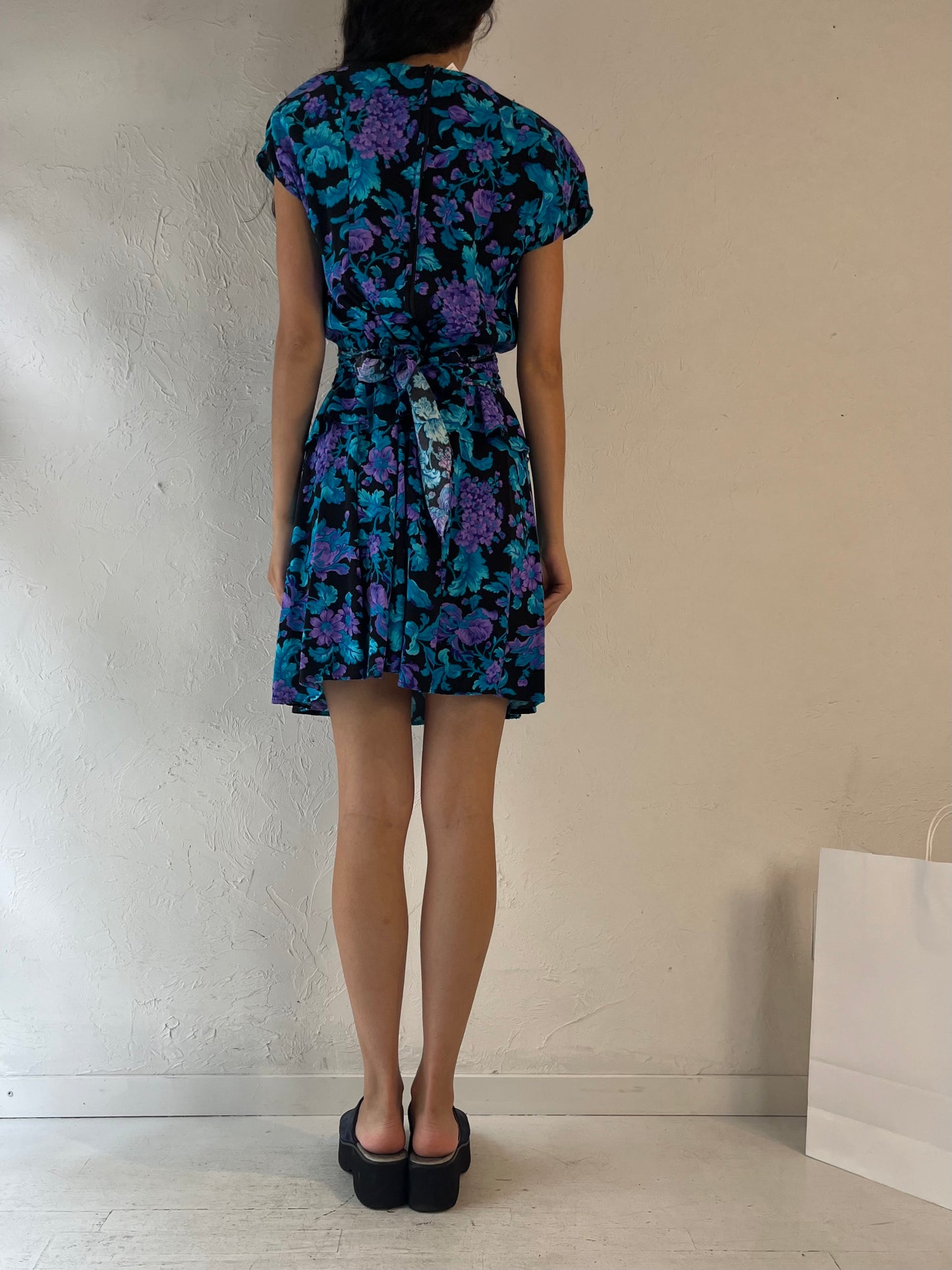 80s 'Vittoria Virini' Floral Print Rayon Dress / Medium