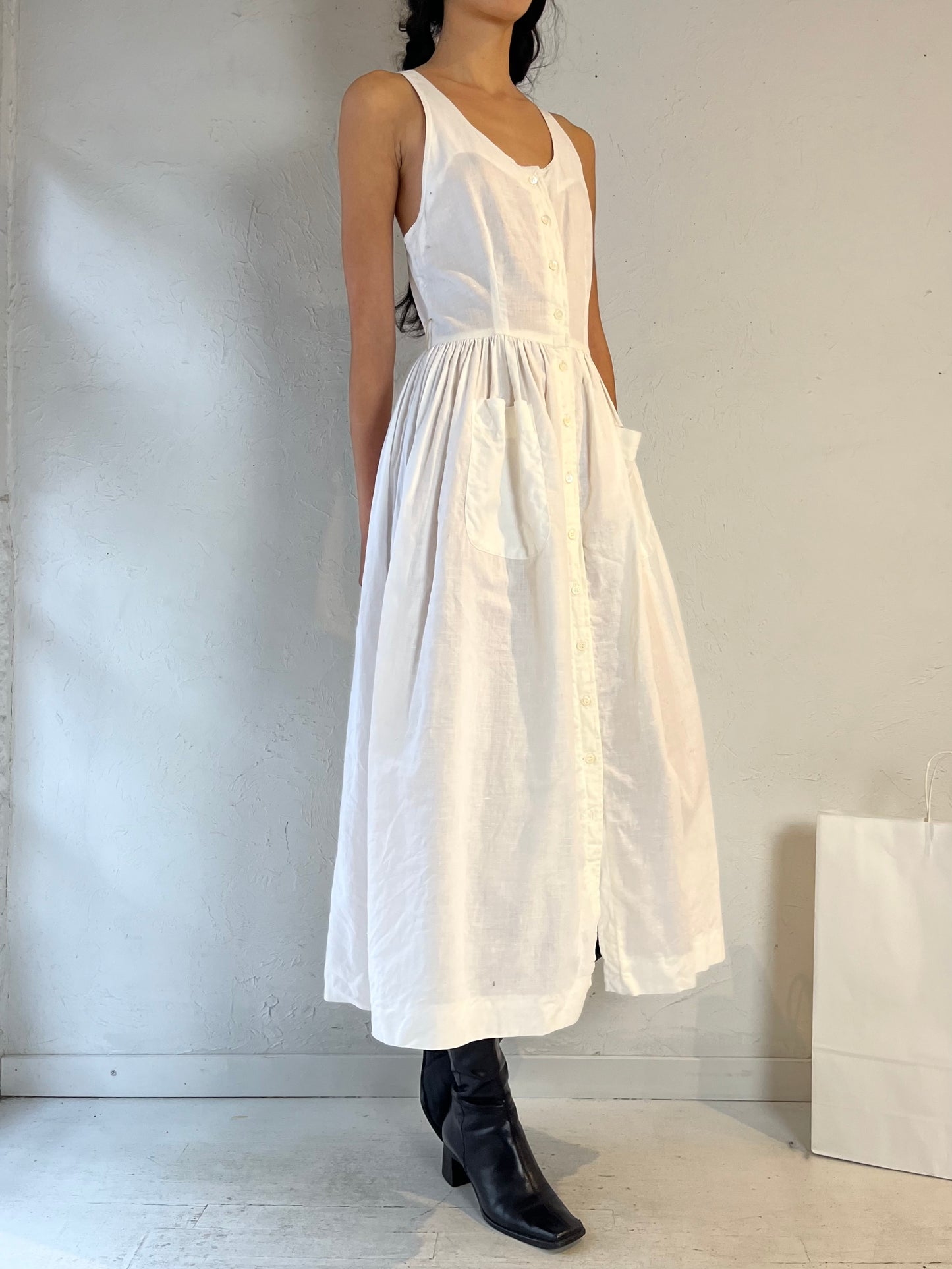 90s ‘Ralph Lauren’ White Sleeveless Midi Dress / Medium