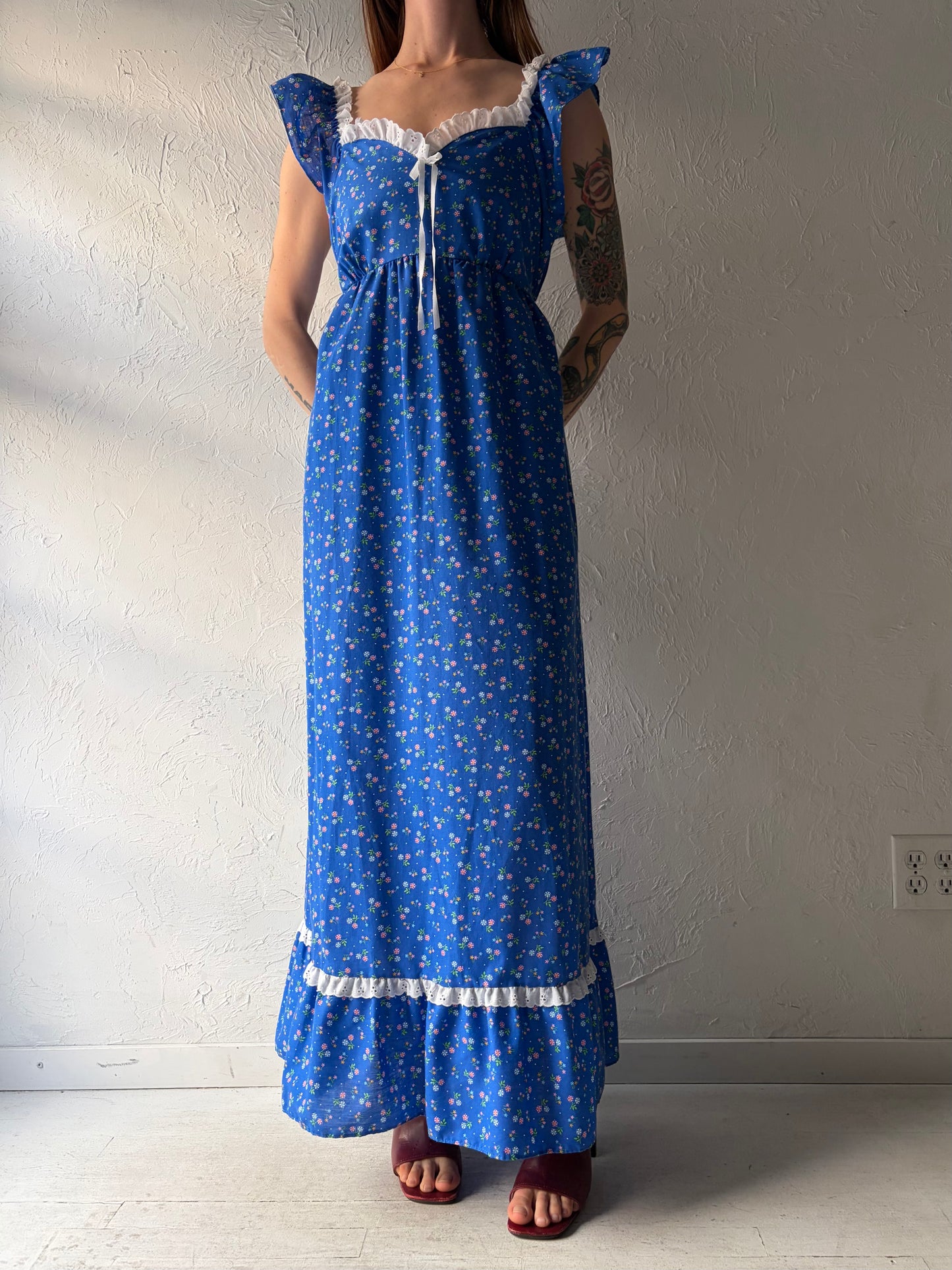 70s 'Sears' Blue Hippie Maxi Dress /