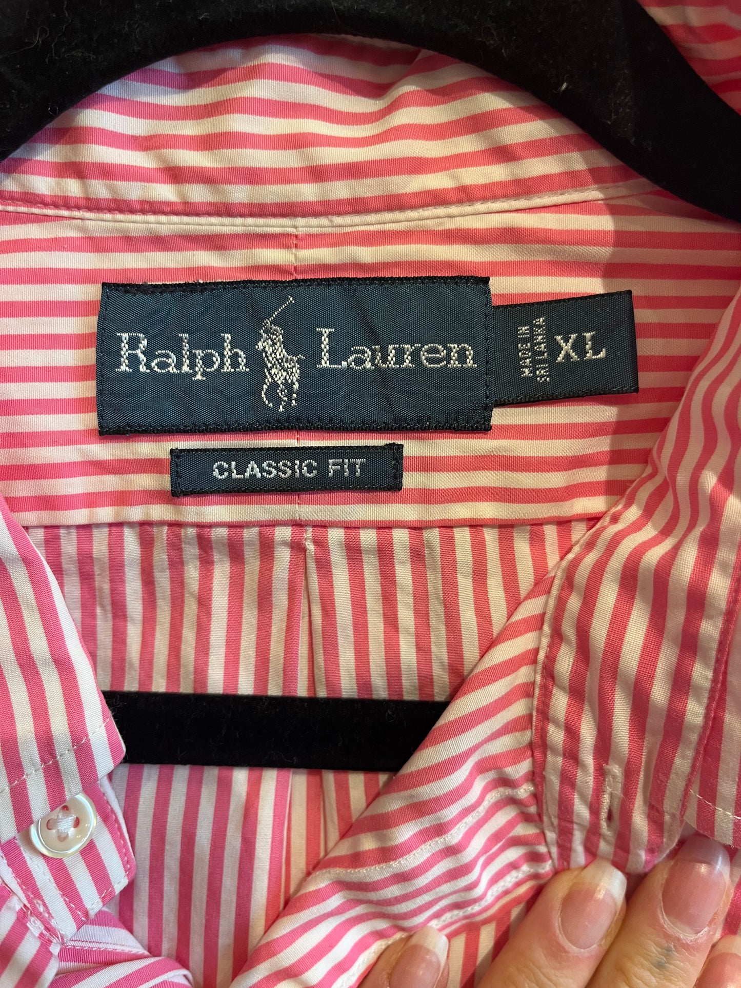 Y2K ‘Ralph Lauren’ Pink Pin Stripe Button Up Shirt / XL