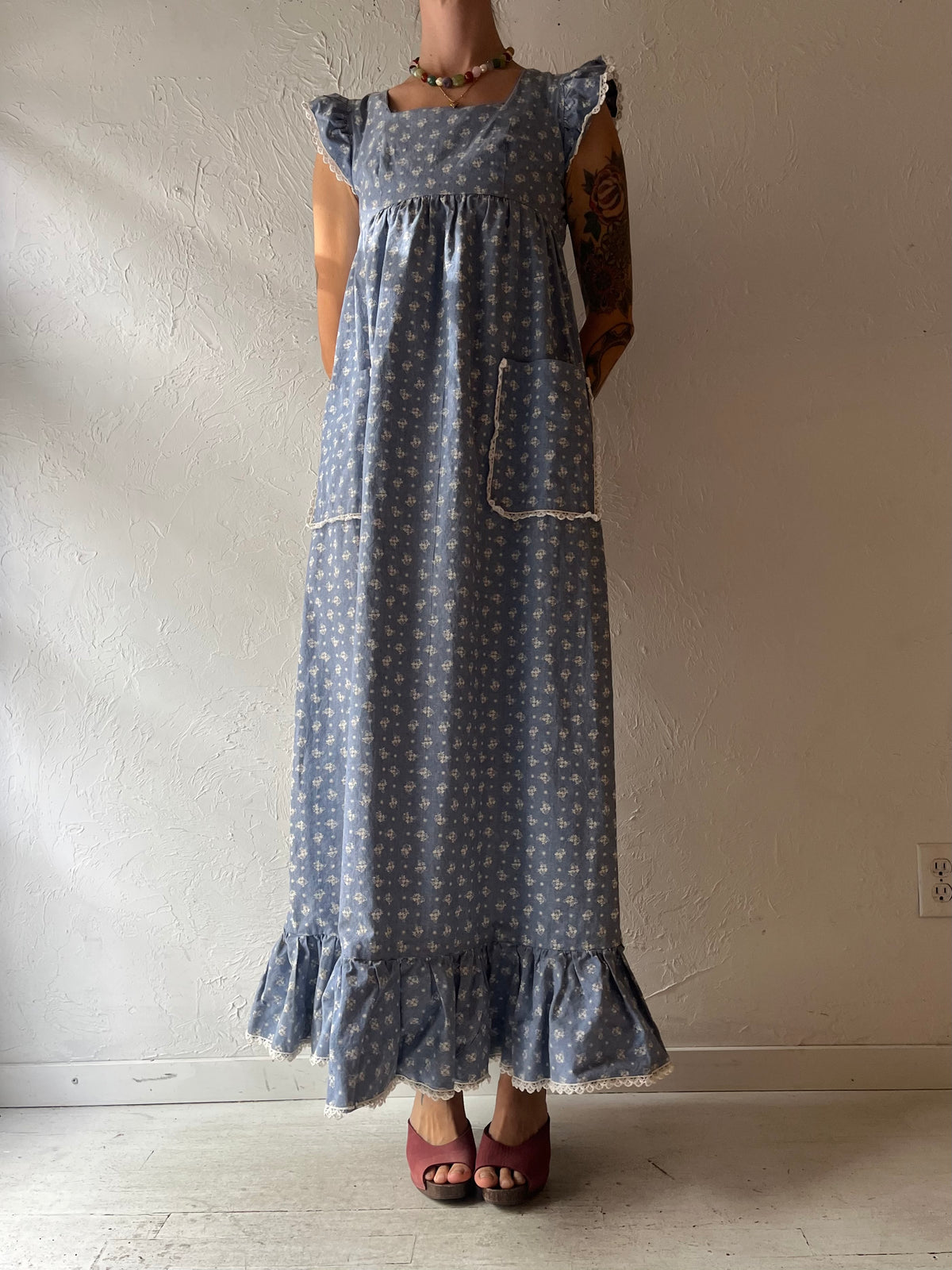 Vintage Handmade Retro Sleeveless Maxi Dress / Small
