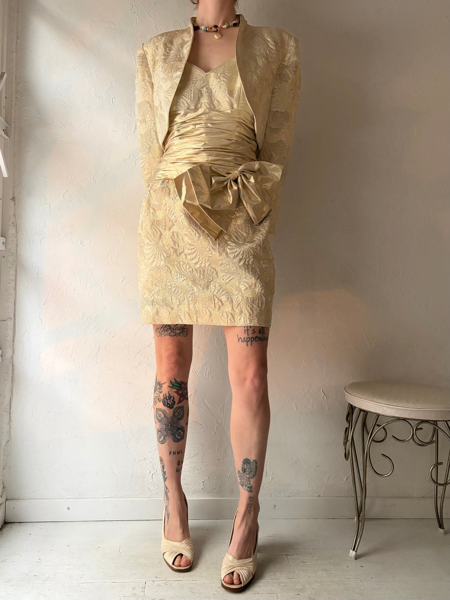 80s 'AJ Bari' Gold Dress Jacket Set / Small