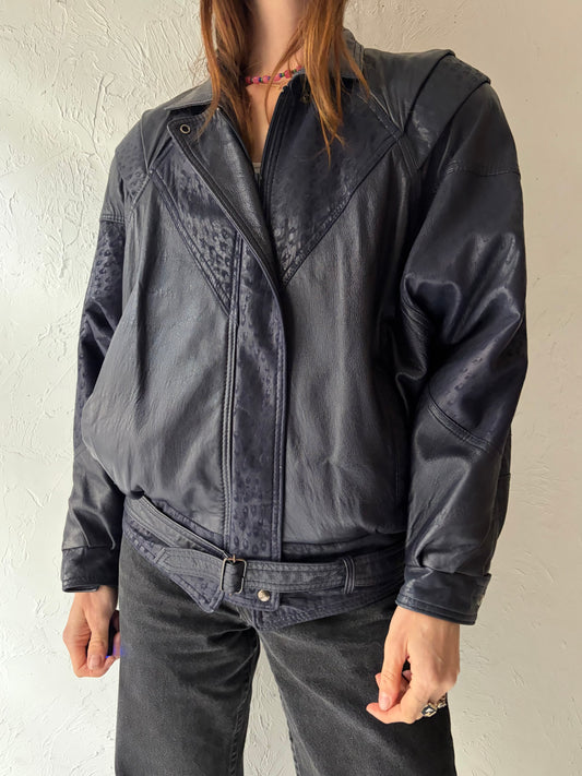 80s 'Valdor' Purple Leather Retro Streetwear Bomber Jacket / Small