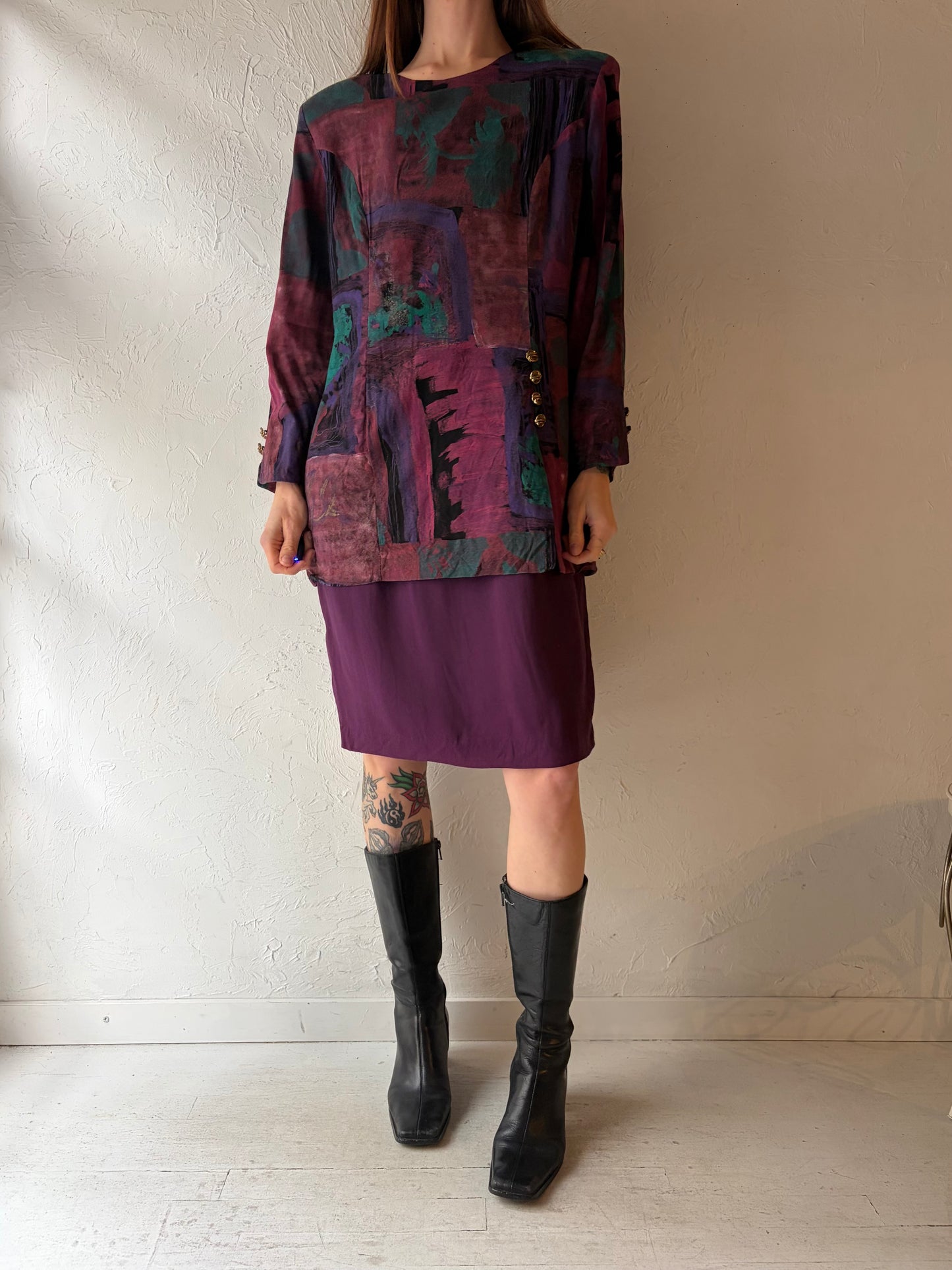 80s 'Algo' Purple Midi Dress / XL