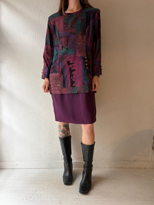 80s 'Algo' Purple Midi Dress / XL