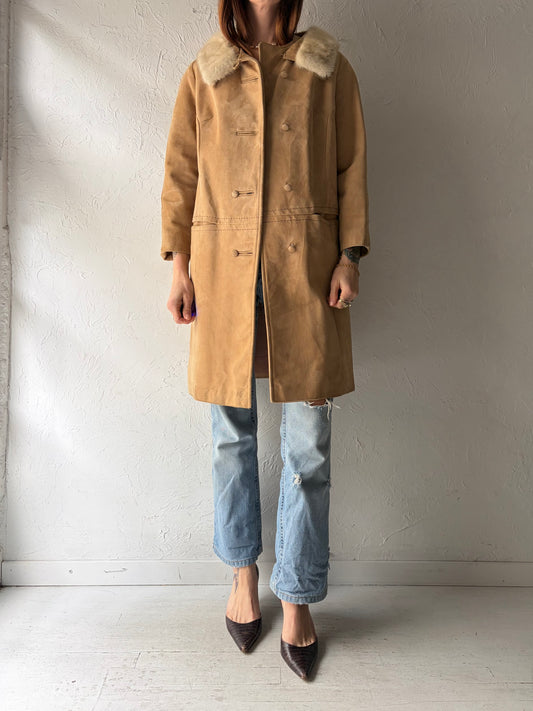70s Tan Almost Famous Fur Collar Suede Coat  / Vintage Penny Lane Style Leather Jacket / Small