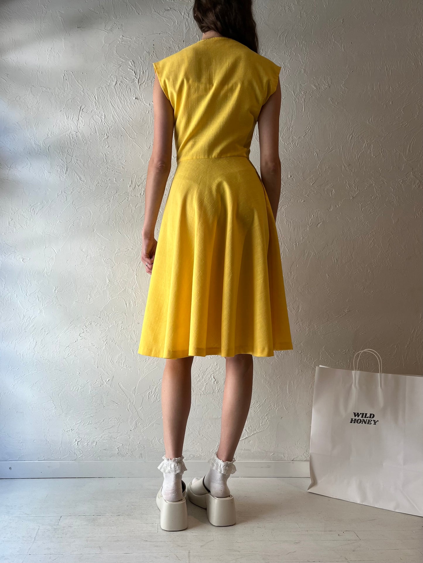 70s 'Up Stage' Yellow Button Up Midi Dress / Small