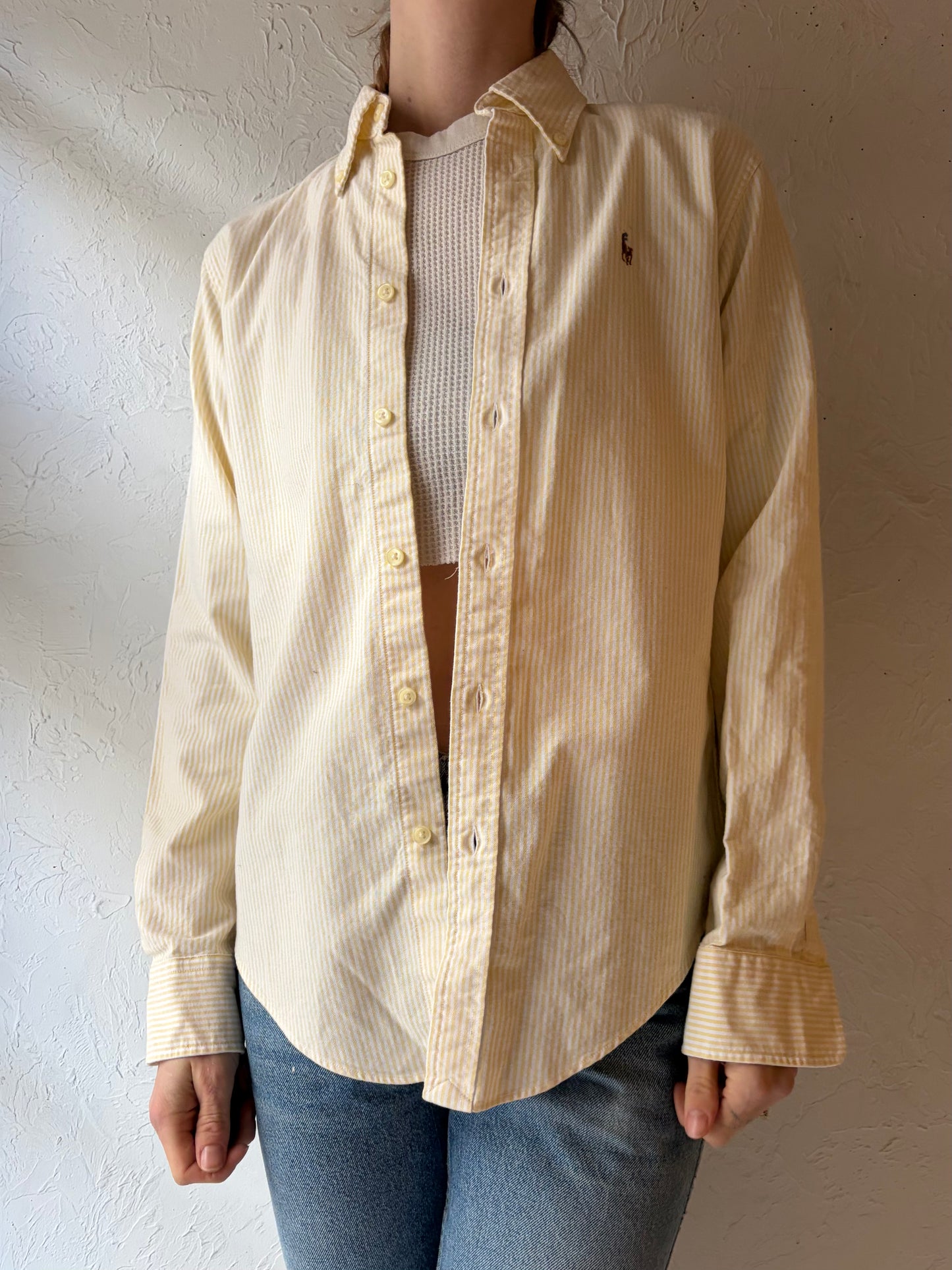 Y2k 'Ralph Lauren' Yellow Striped Button up Shirt / XS
