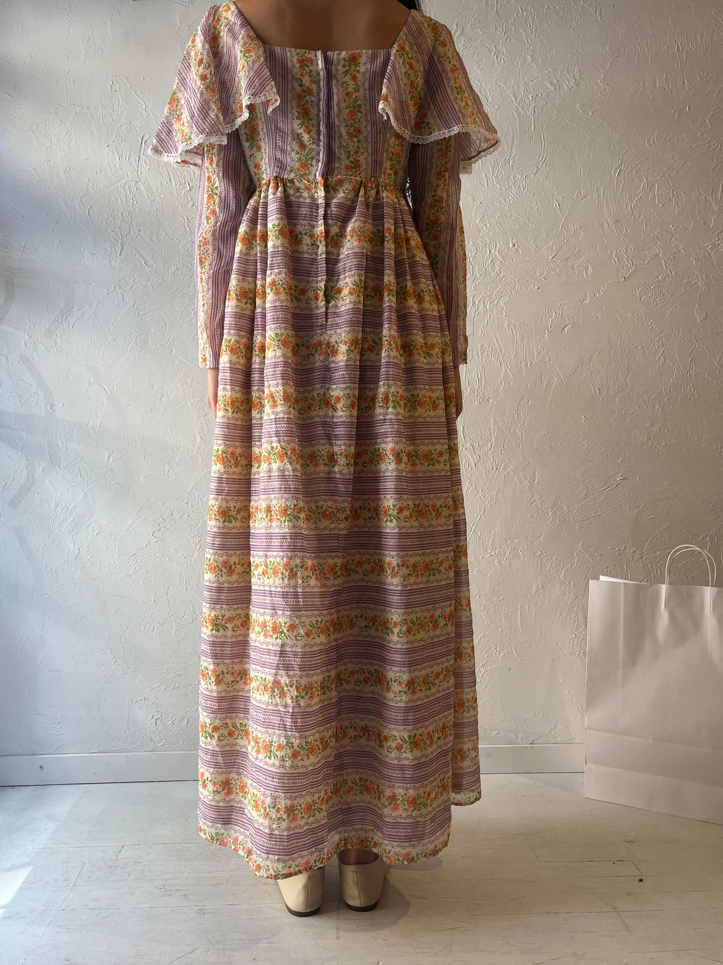 70s 'California Charmer' Purple Peasant Dress / Medium