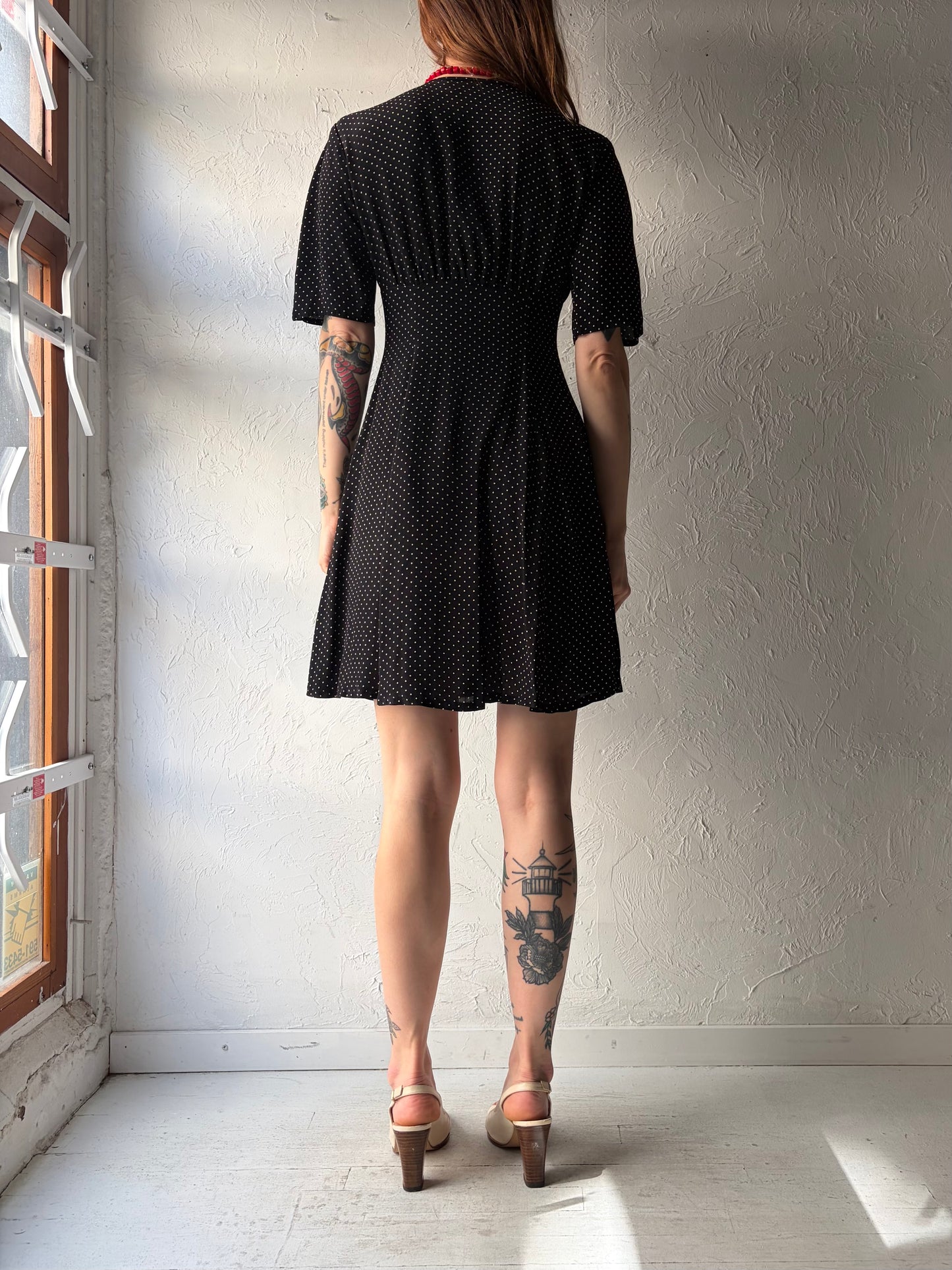 90s 'Ann Taylor' Polka Dot Button Up Mini Dress / XS