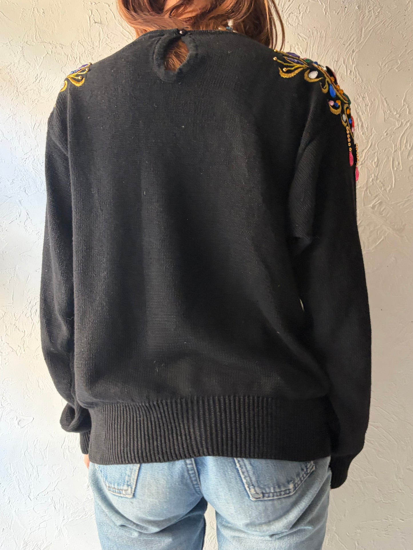 90s 'Lindsey Blake' Black Embellished Sweater / Large