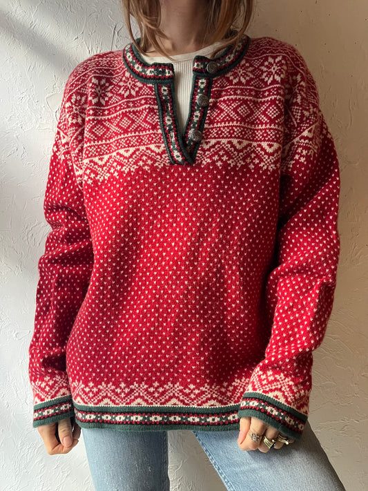 90s ‘LL Bean’ Red Nordic Wool Sweater / Large