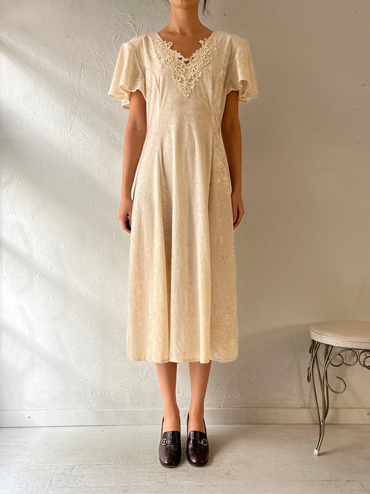 90s ‘Savanah’ Cream Velvet Midi Dress / Small