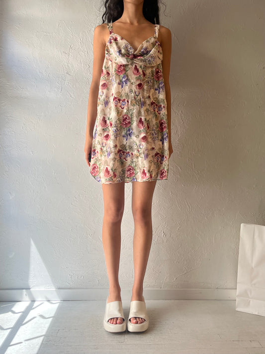 90s ‘Private Luxuries’ Sheer Floral Slip Dress / XL