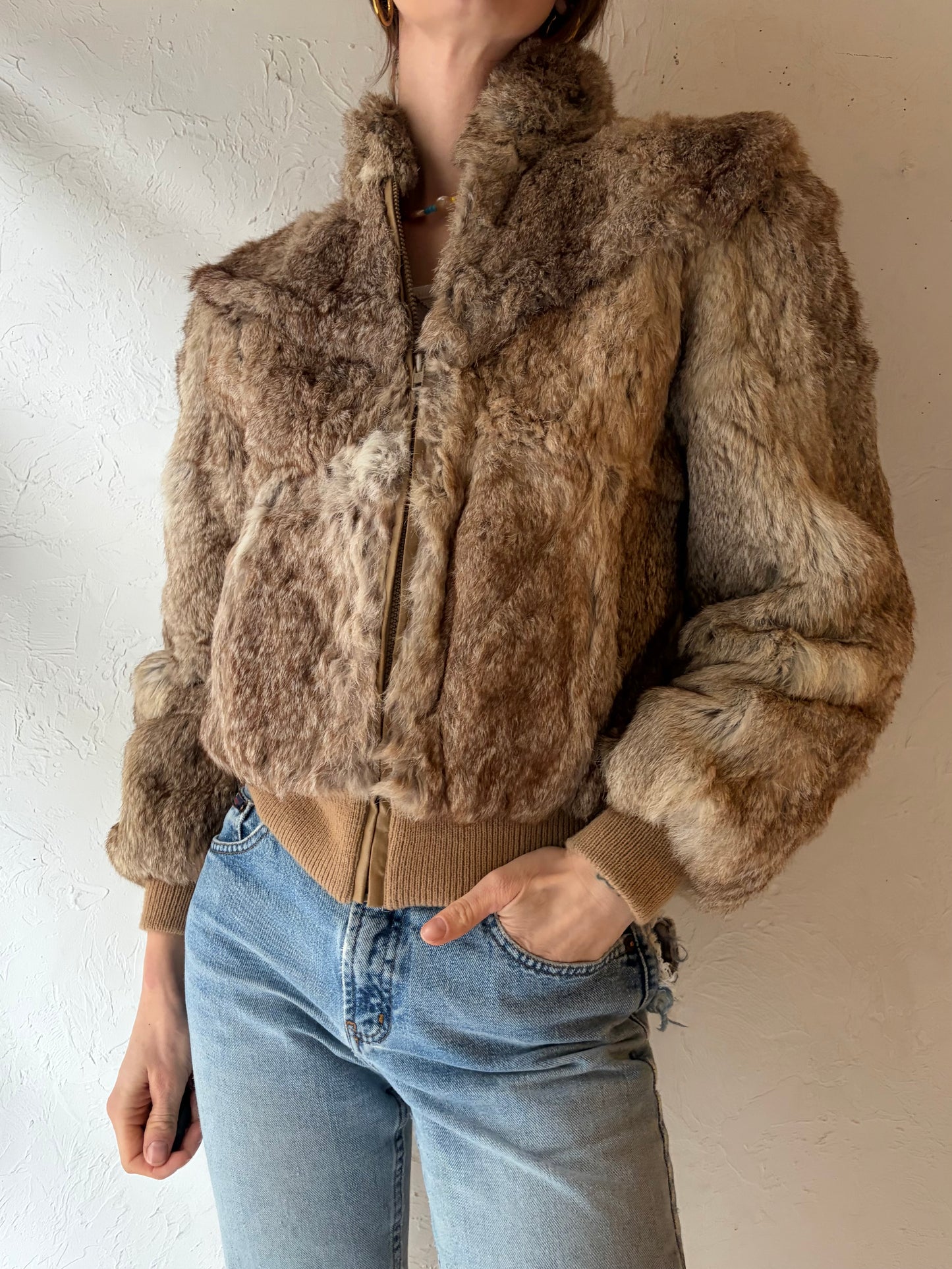 90s 'Ada' Fur Bomber Jacket / Small