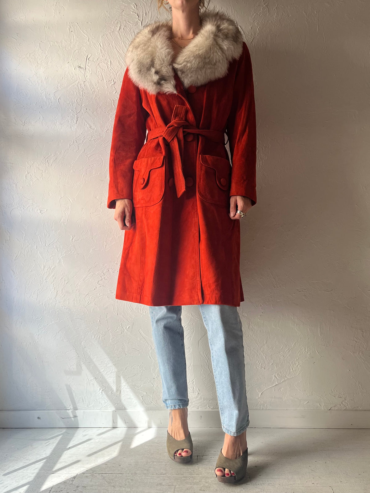 70s 'Sears' Red Suede Mod Coat / Medium