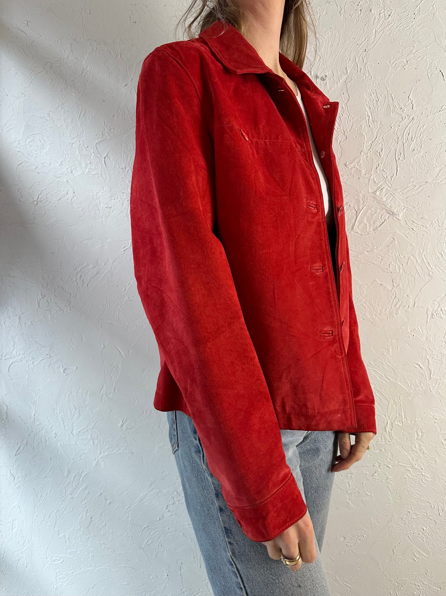 90s 'Jeanology' Red Suede Jacket / Medium