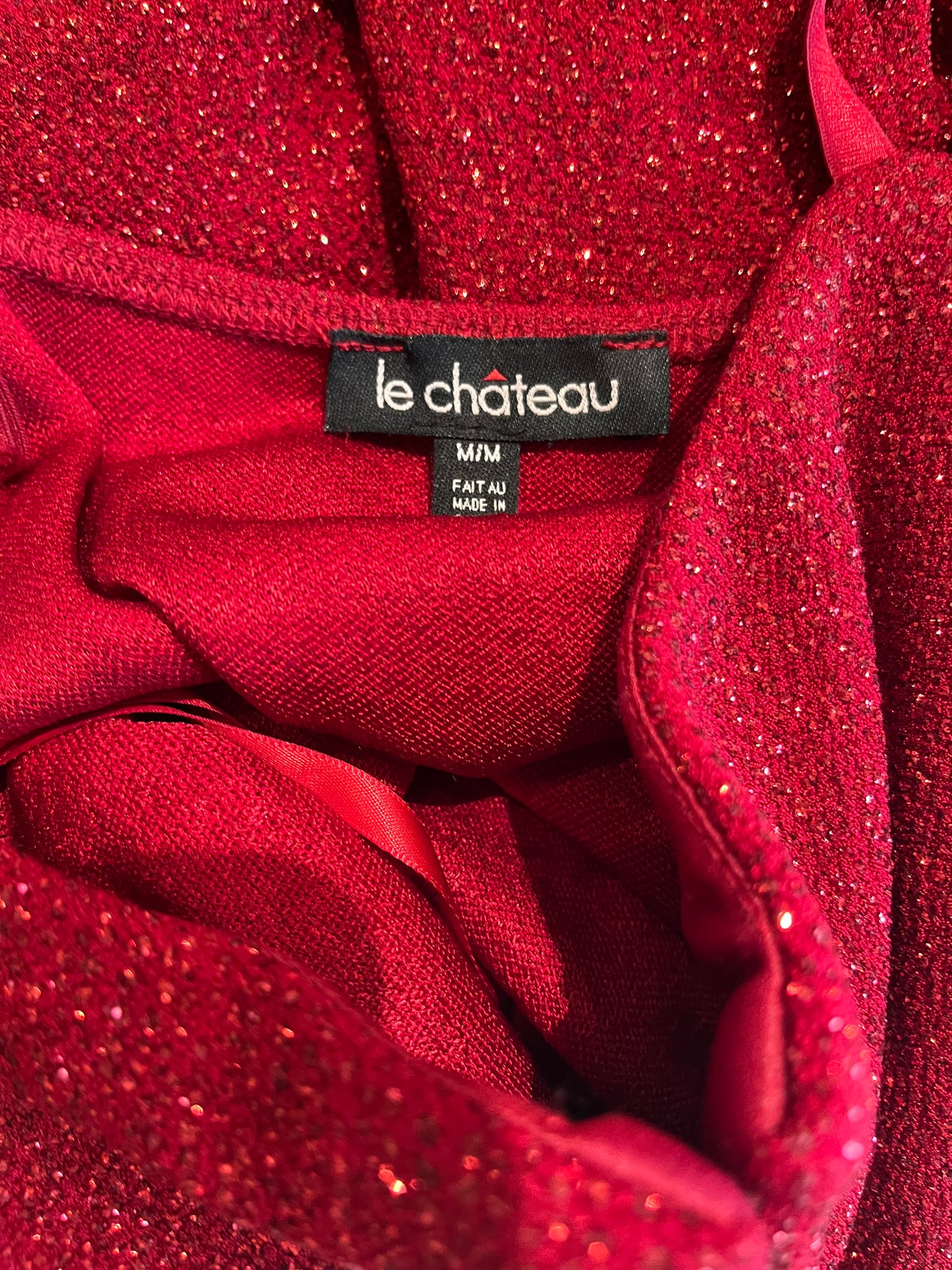 90s ‘Le Chateau’ Red Sparkly Evening Dress / Small - Medium