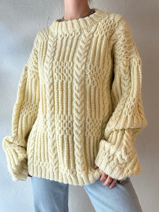 Vintage Hand Knit Cream Cable Knit Sweater / XL