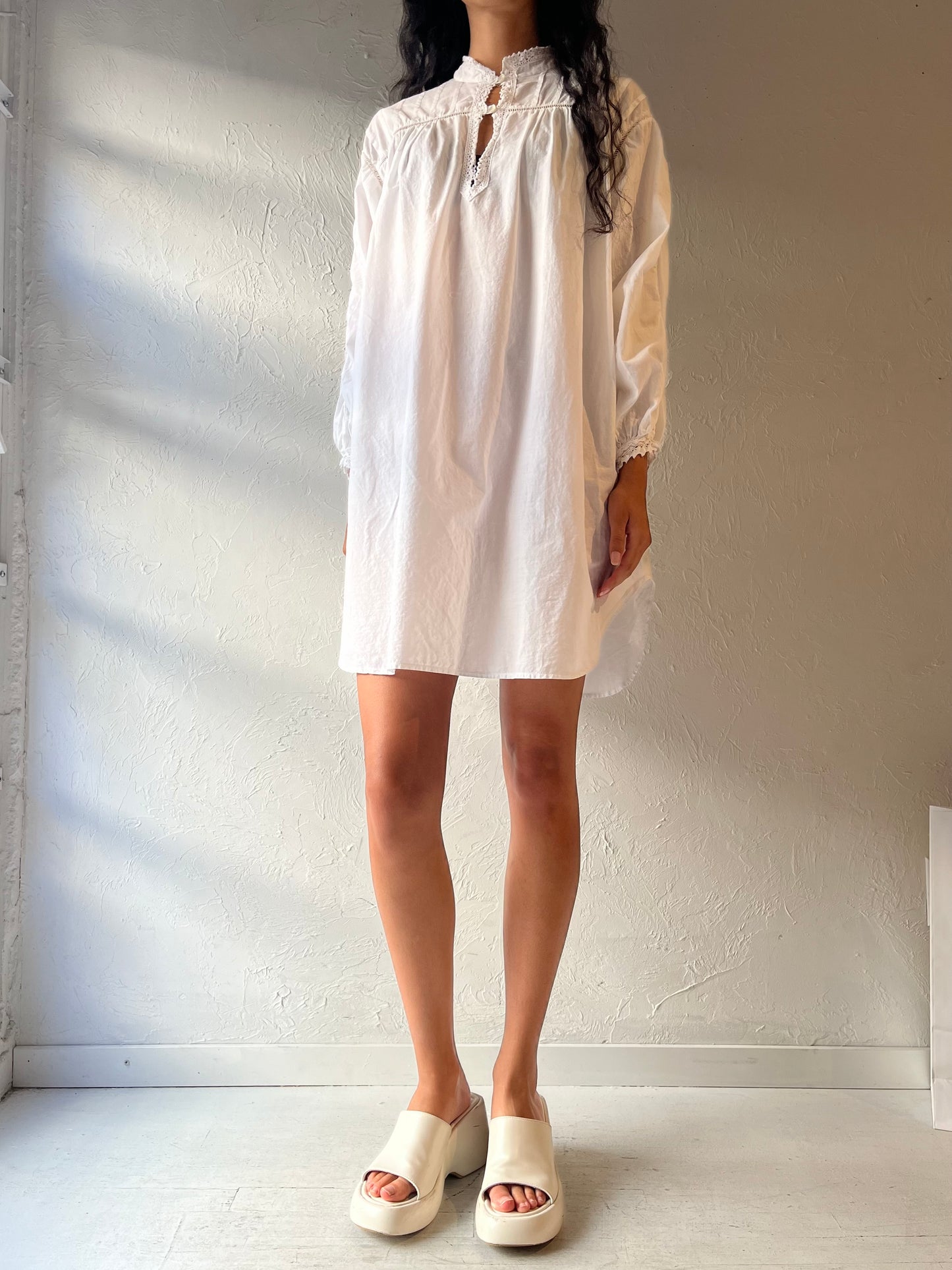 90s 'Eaton Vanity Fair' White Cotton Dress / Large