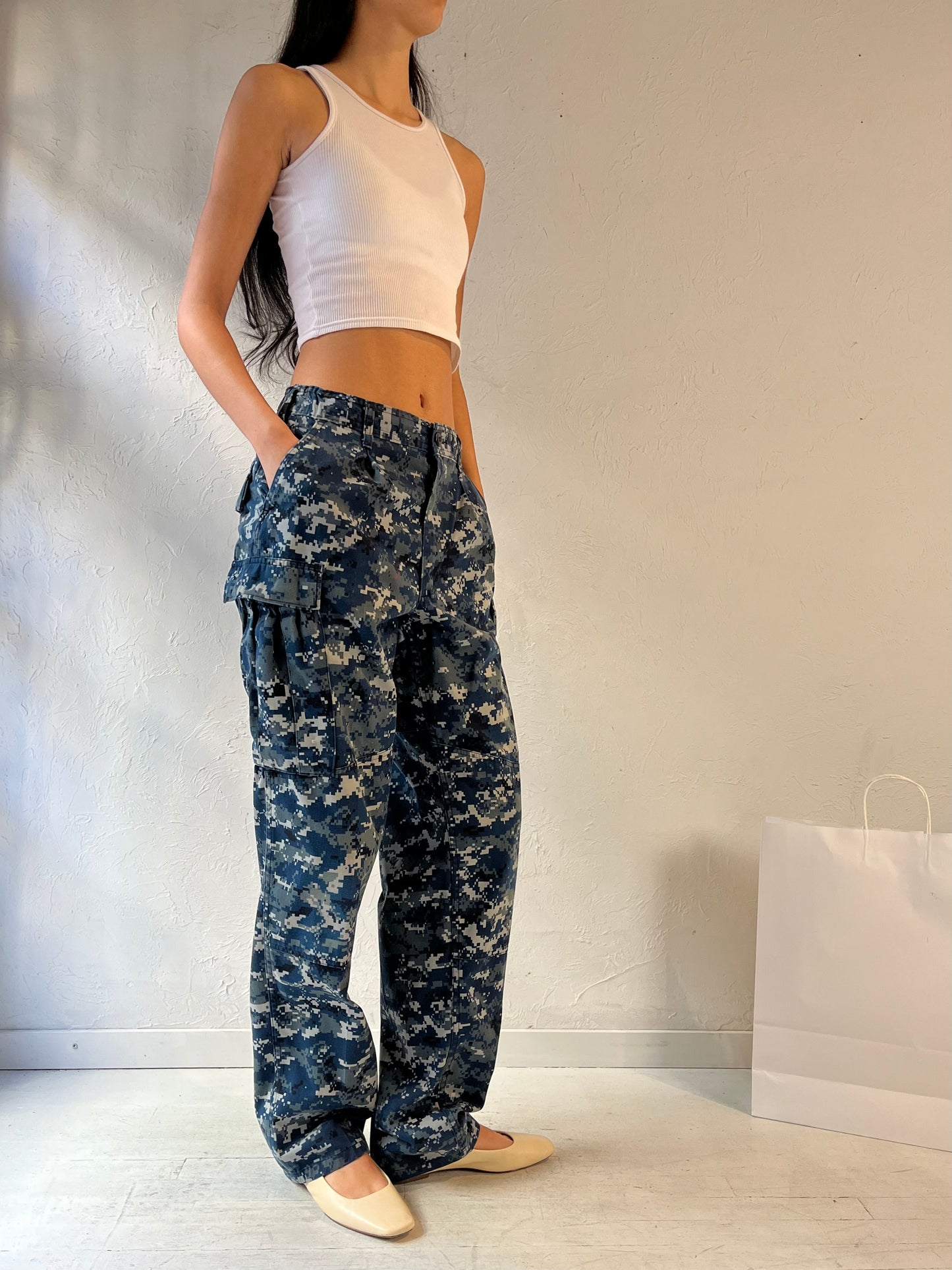 Vintage Authentic Army Blue Camouflage Cargo Pants / Small