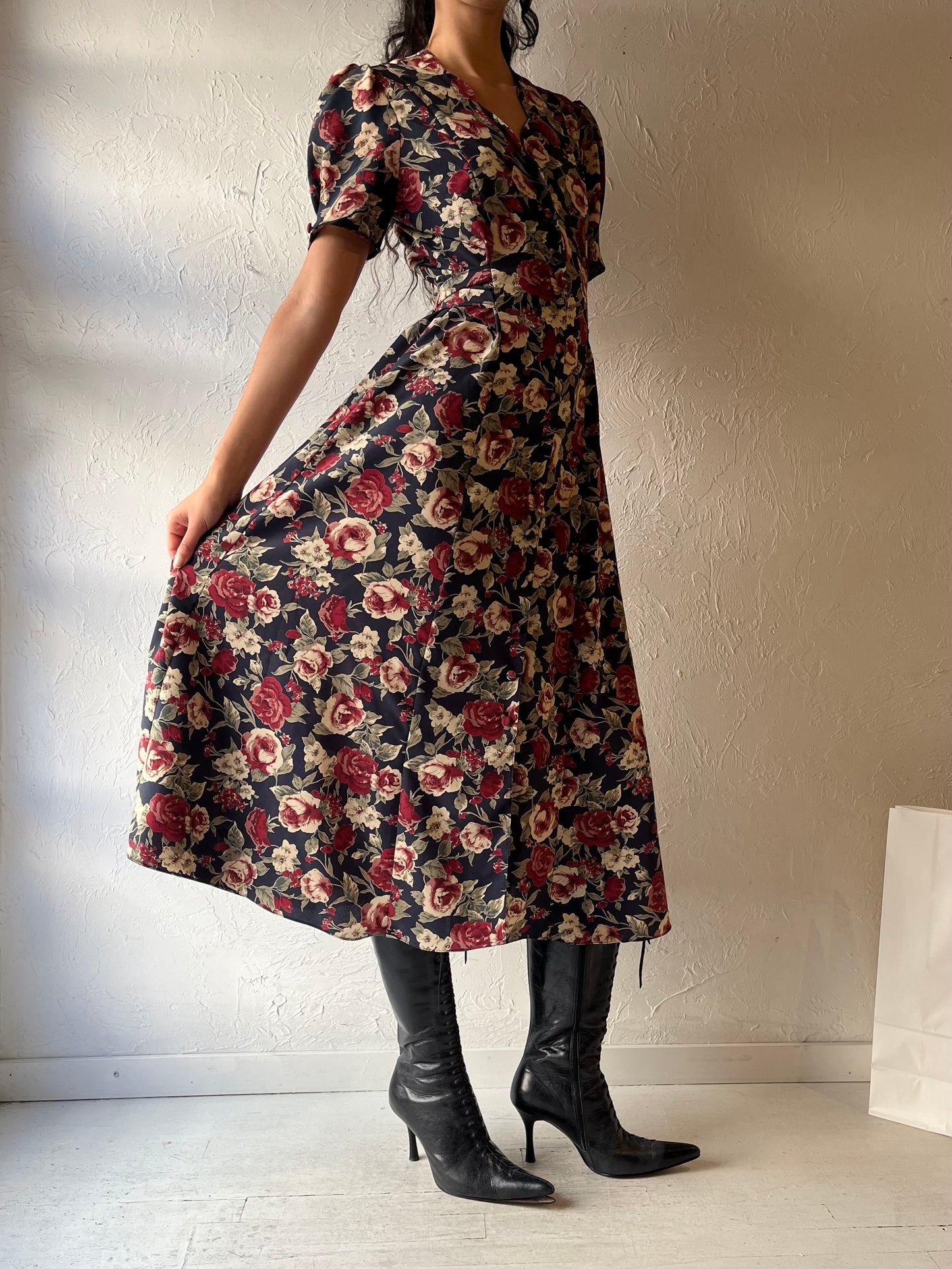 90s 'Le Chateau' Floral Print Maxi Dress / Medium