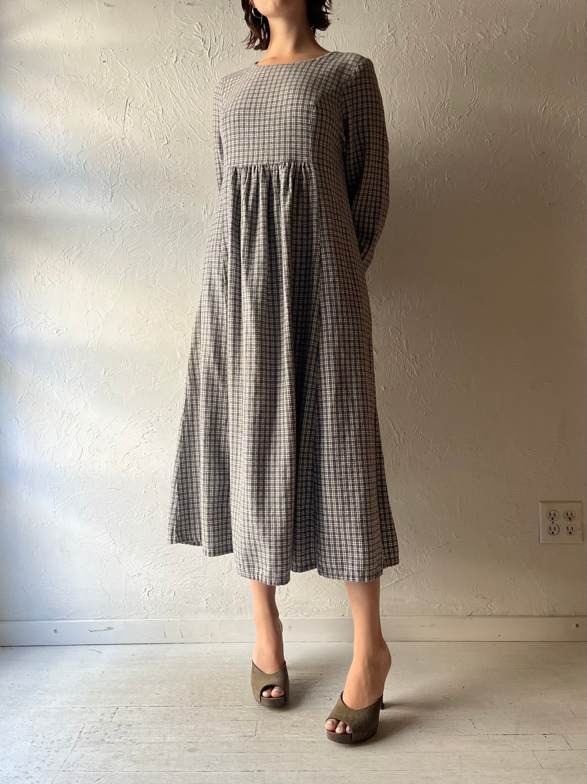 90s 'Vermont Country Store' Flannel Plaid Grungecore Long Sleeve Dress / Medium