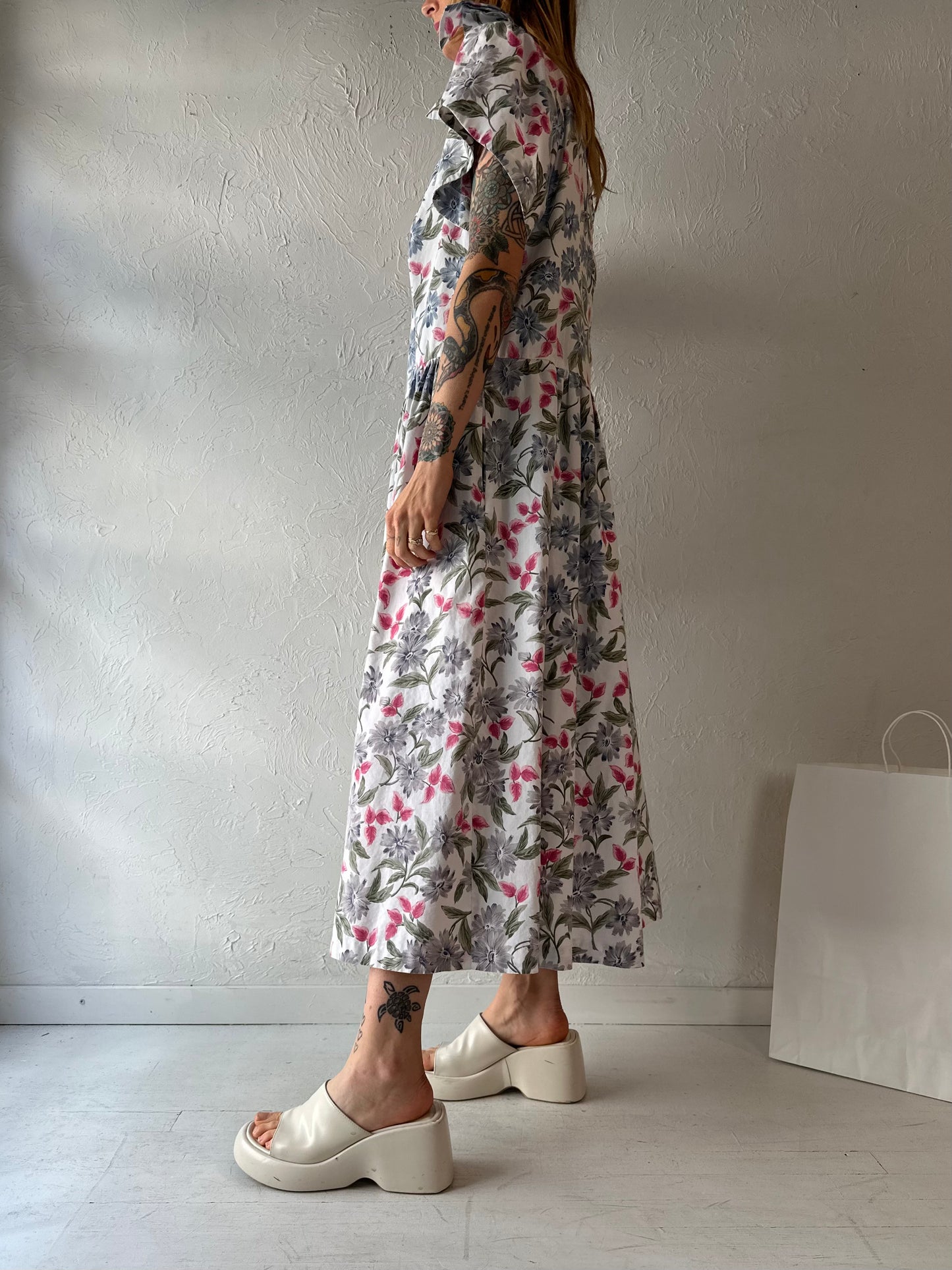 90s 'Manik In' Floral Print Dress / Large