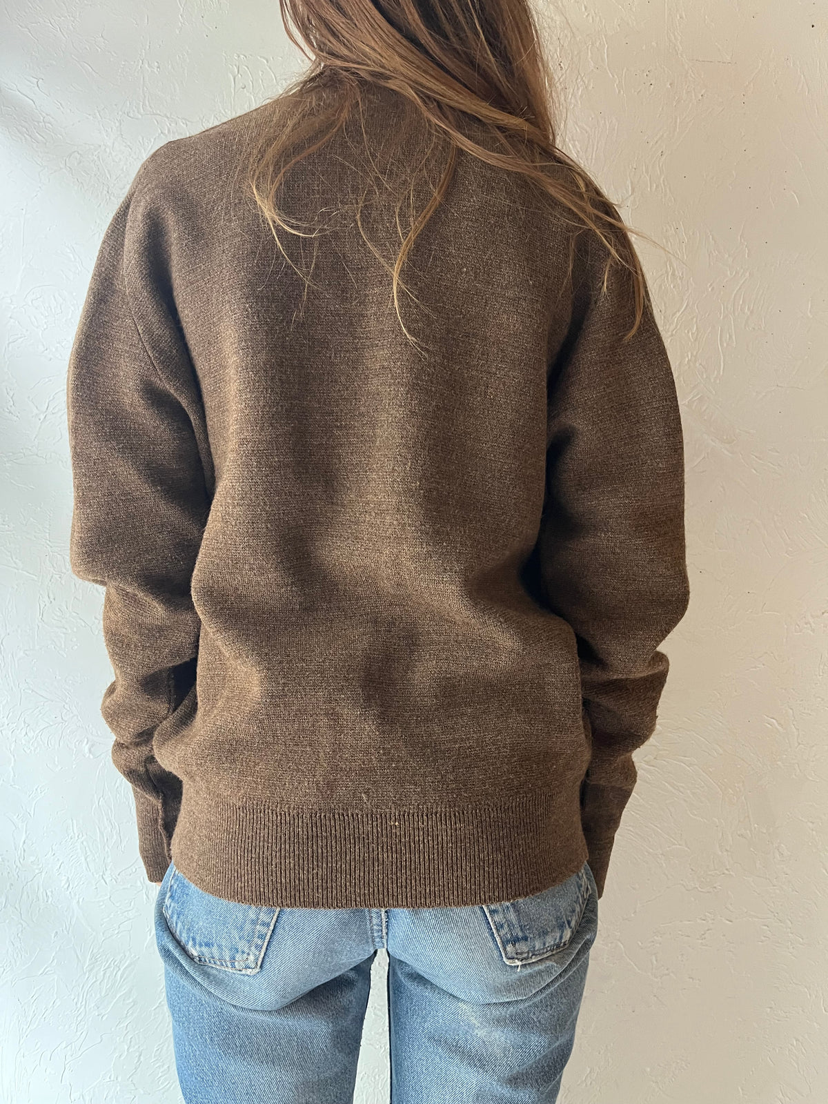 80s ‘Warren-Knit’ Brown V-Neck Minimalist Normcore Preppy Academia Cardigan Sweater / Large