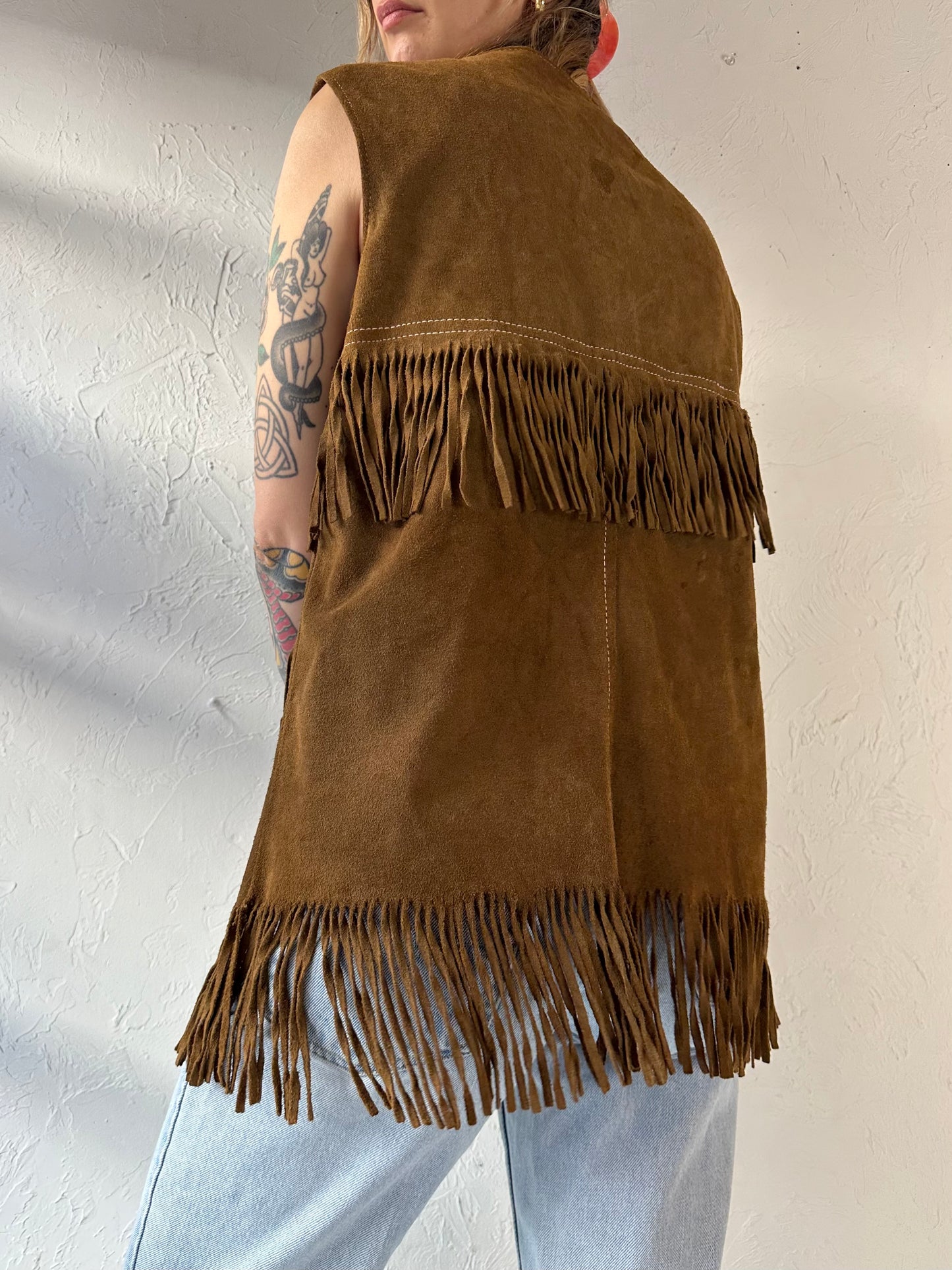 Vintage Suede Leather Western Fringe Vest / Medium