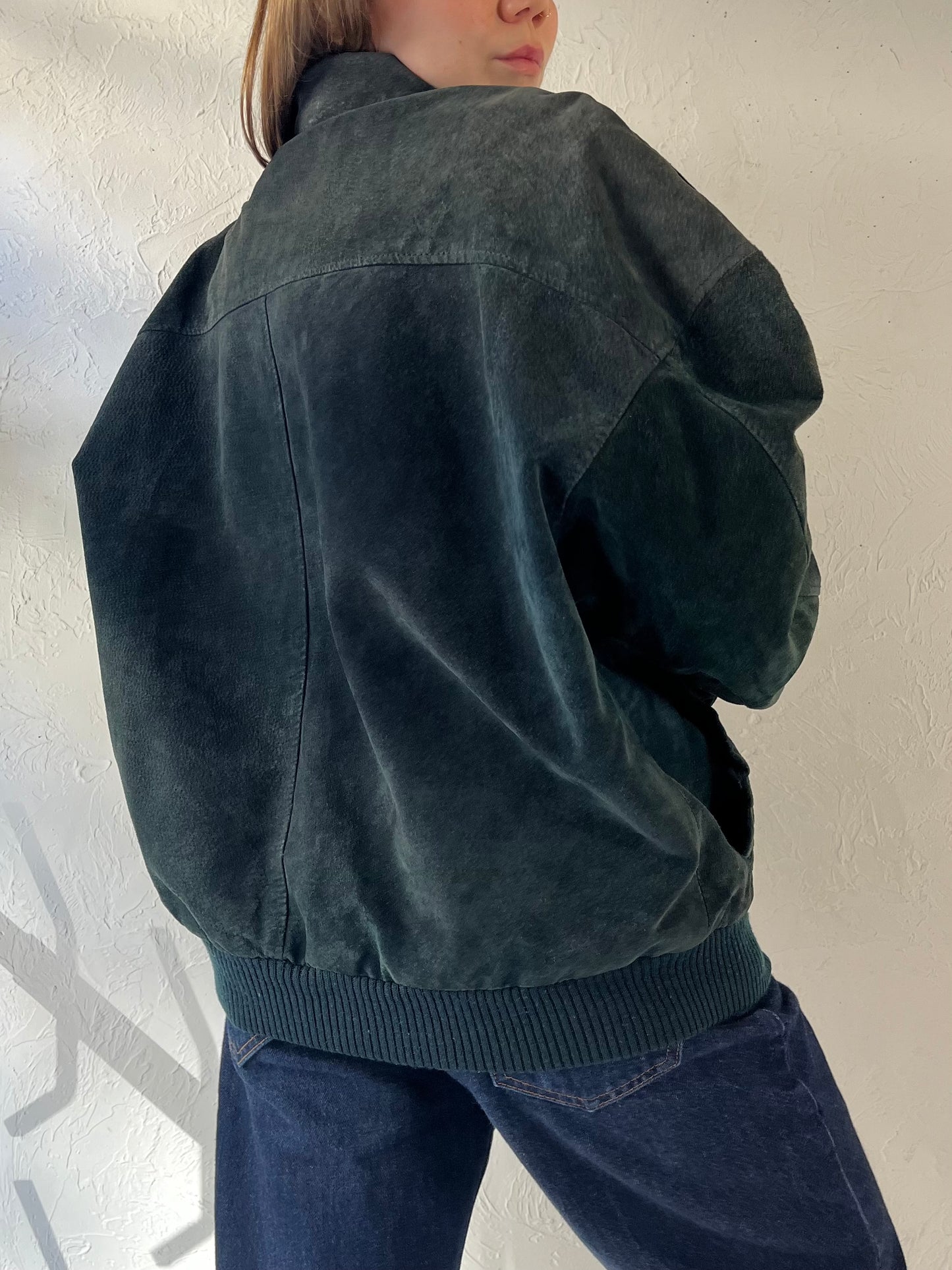 90s 'Middlebrook Park' Dark Green Suede Jacket / Small