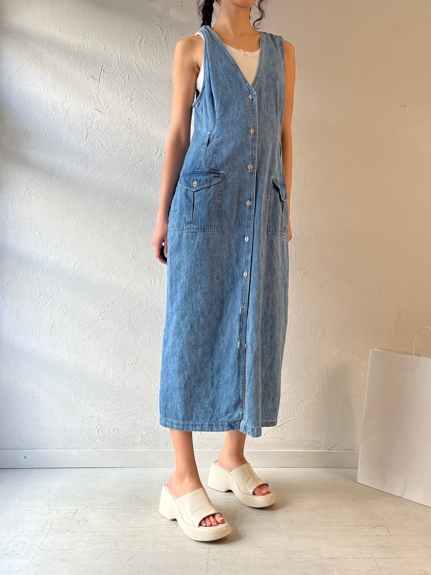90s ‘Faded Glory’ Denim Dress / Large
