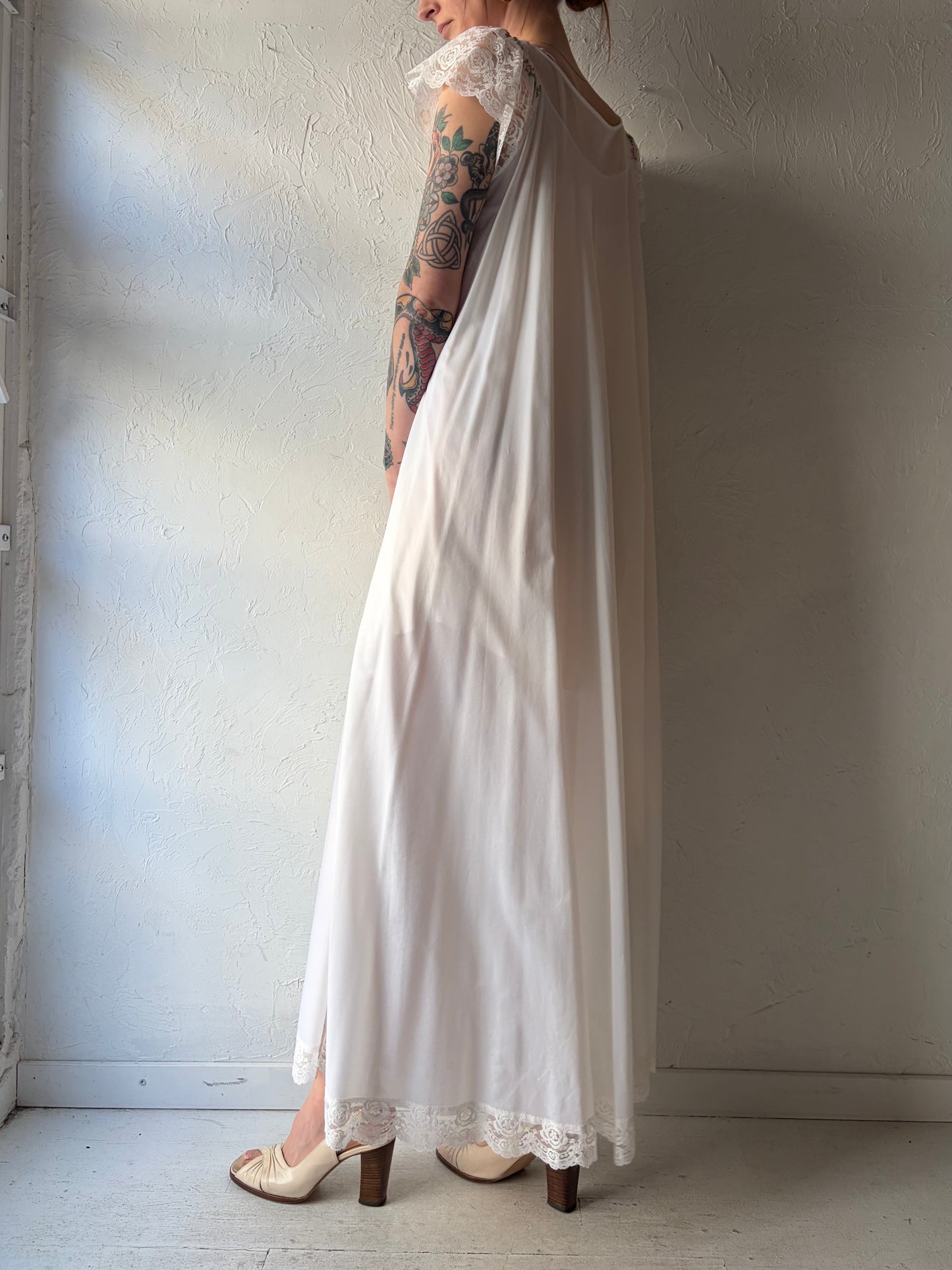 60s White Nylon Peignoir Robe / Small