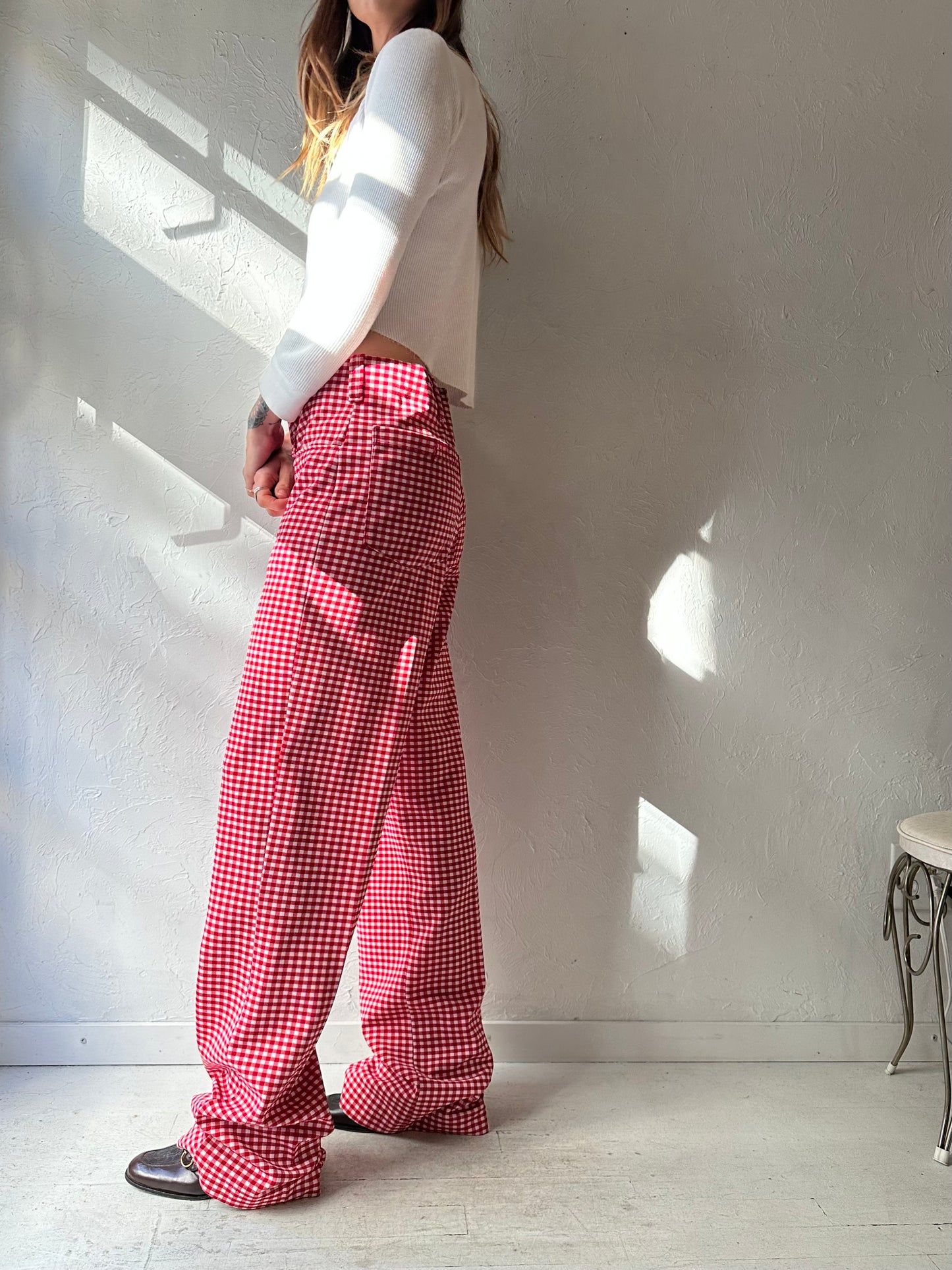 70s ' Medalist' Red Gingham Trousers / 34