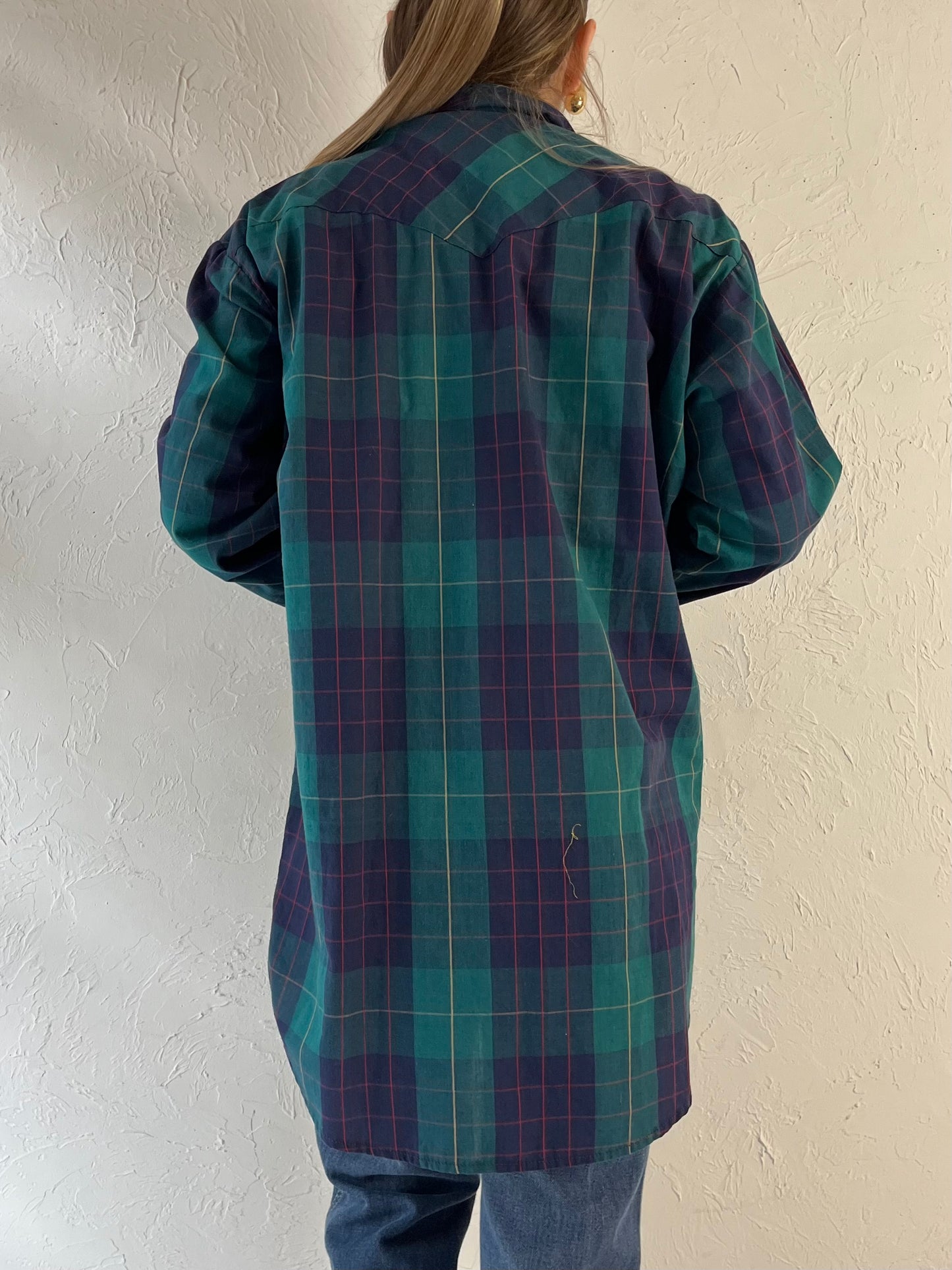 80s ‘MWG’ Plaid Western Pearl Snap Shirt / Medium