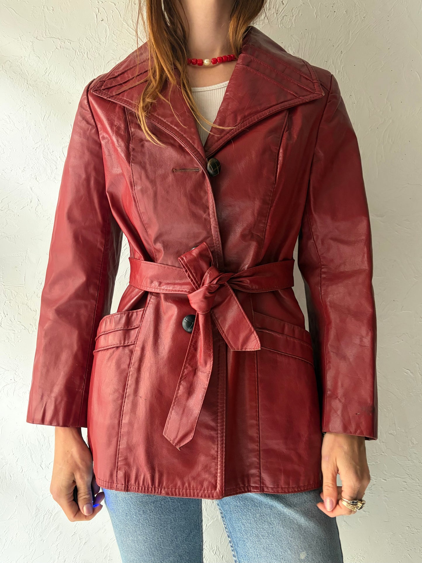 70s 'Sears' Burgundy Leather Jacket / Small
