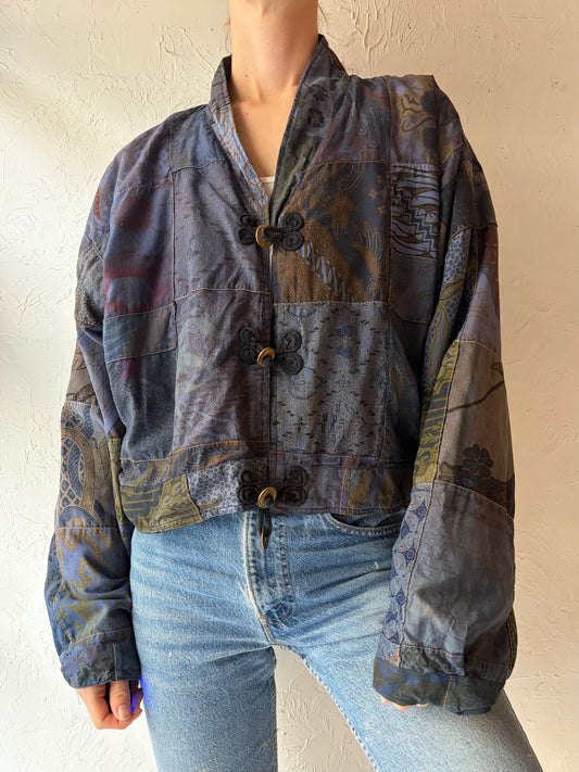 90s 'Asian Creations' Quilted Tapestry Cropped Jacket / Vintage 1990s Cropped Patchwork / Medium