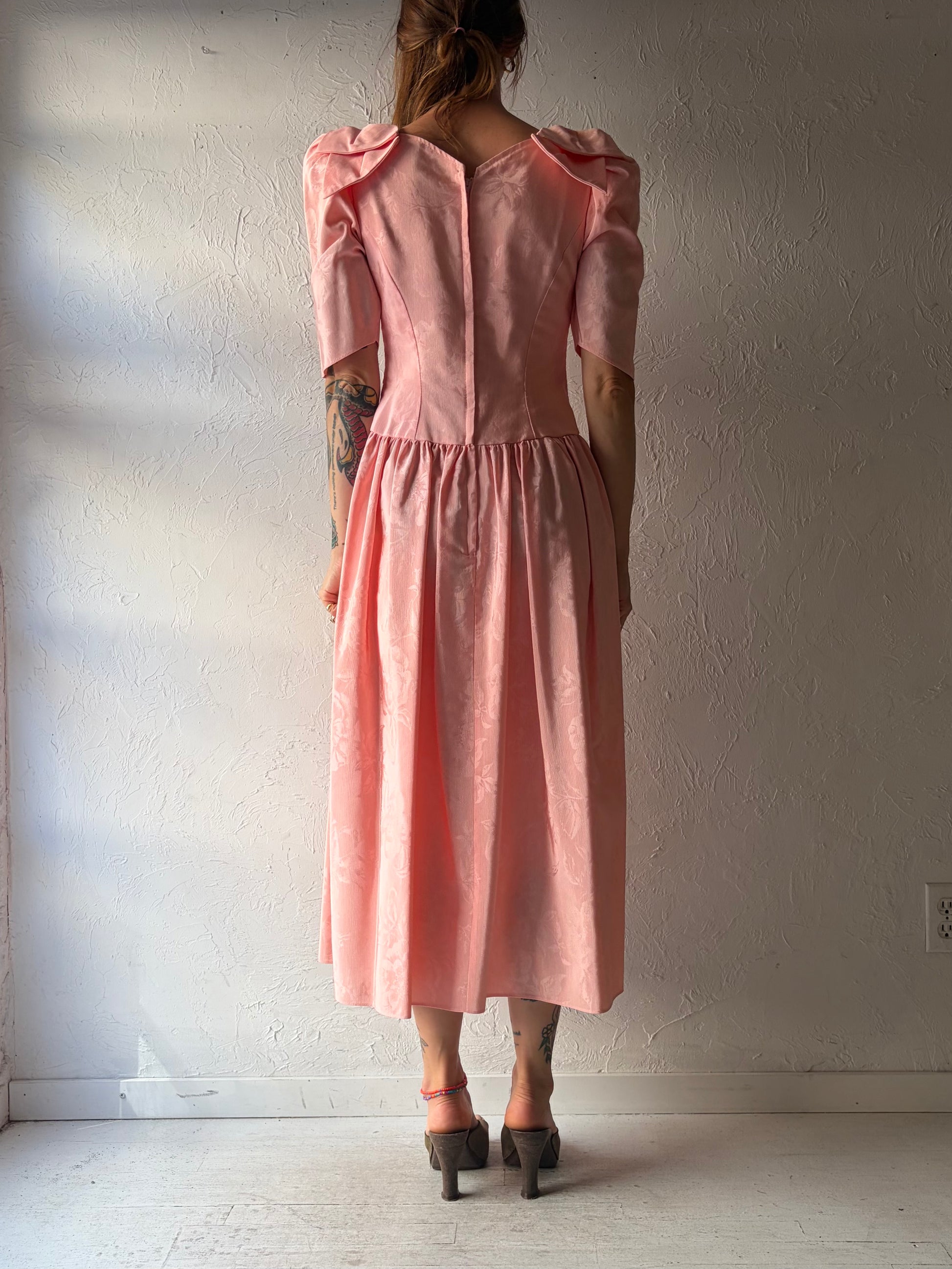 70s 'Alfred Angelo' Pink Formal Midi Dress / Small