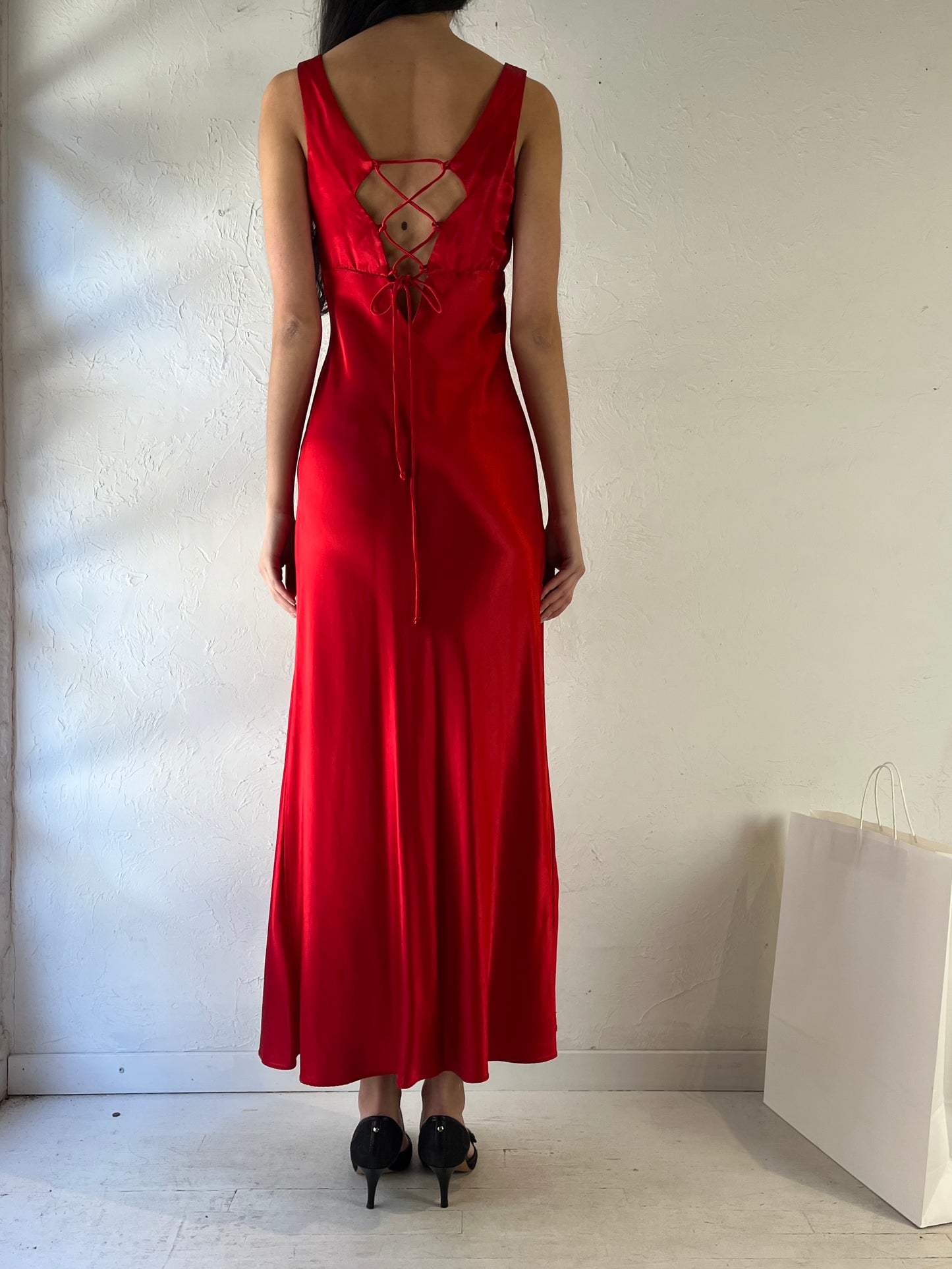 90s ‘Zum Zum’ Red Silky Formal Dress / Union Made / Medium