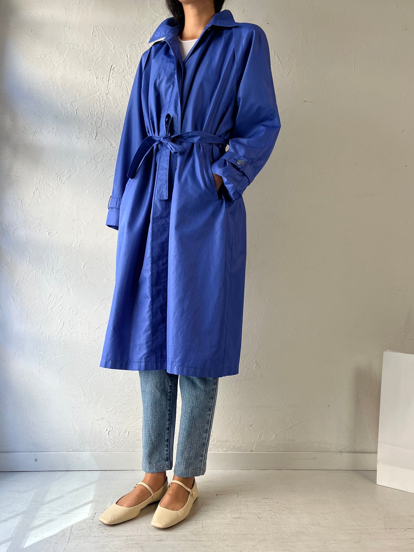 90s 'London Fog' Blue Lightweight Trench Coat / Medium