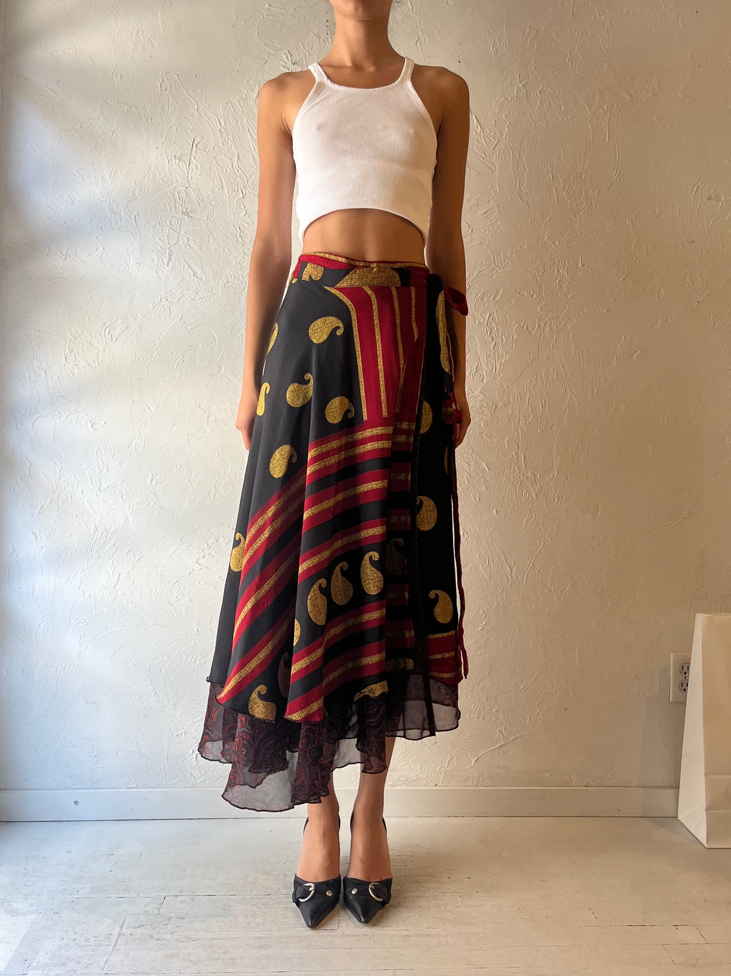90s 'Maple Clothing' Reversible Patterned Wrap Skirt / Large