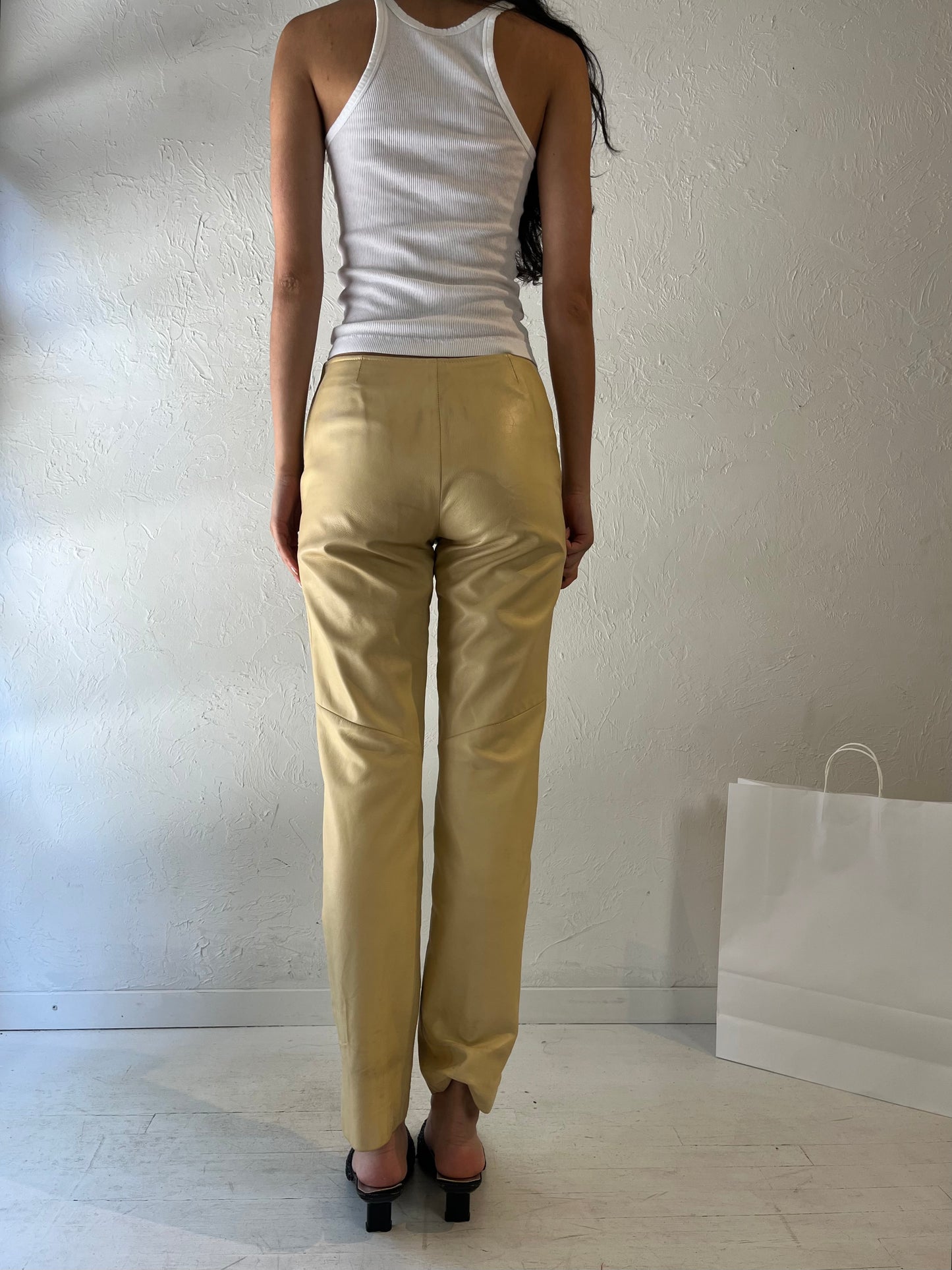 90s 'Danier' Beige Leather Pants / Small - Medium