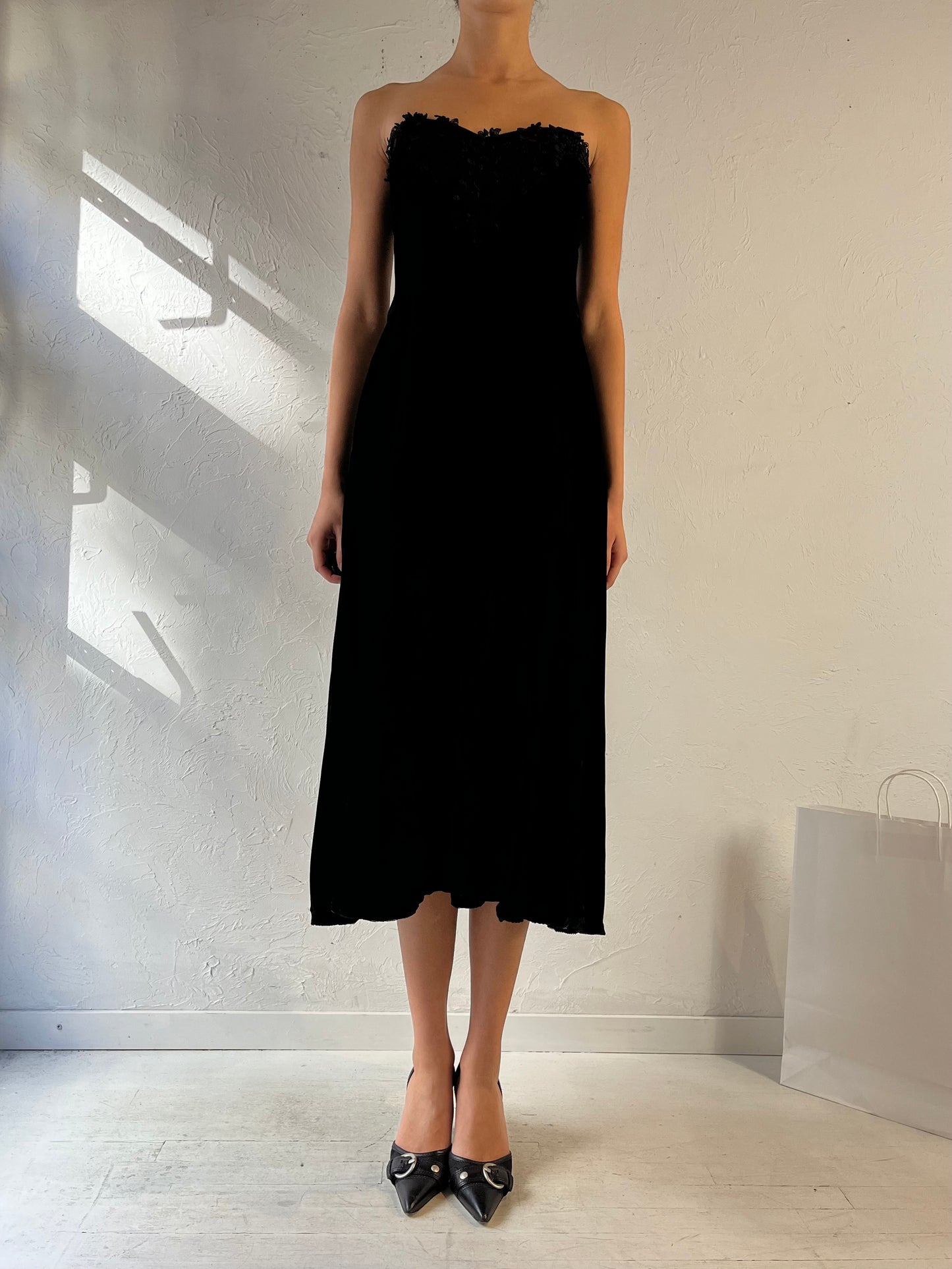 80s ‘Scott McClintock Gunne Sax’ Black Strapless Dress / Small