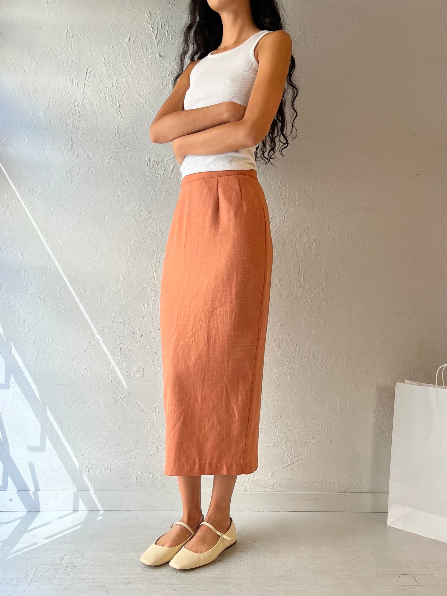 Y2k 'Mulberry' Orange Midi Skirt / Small