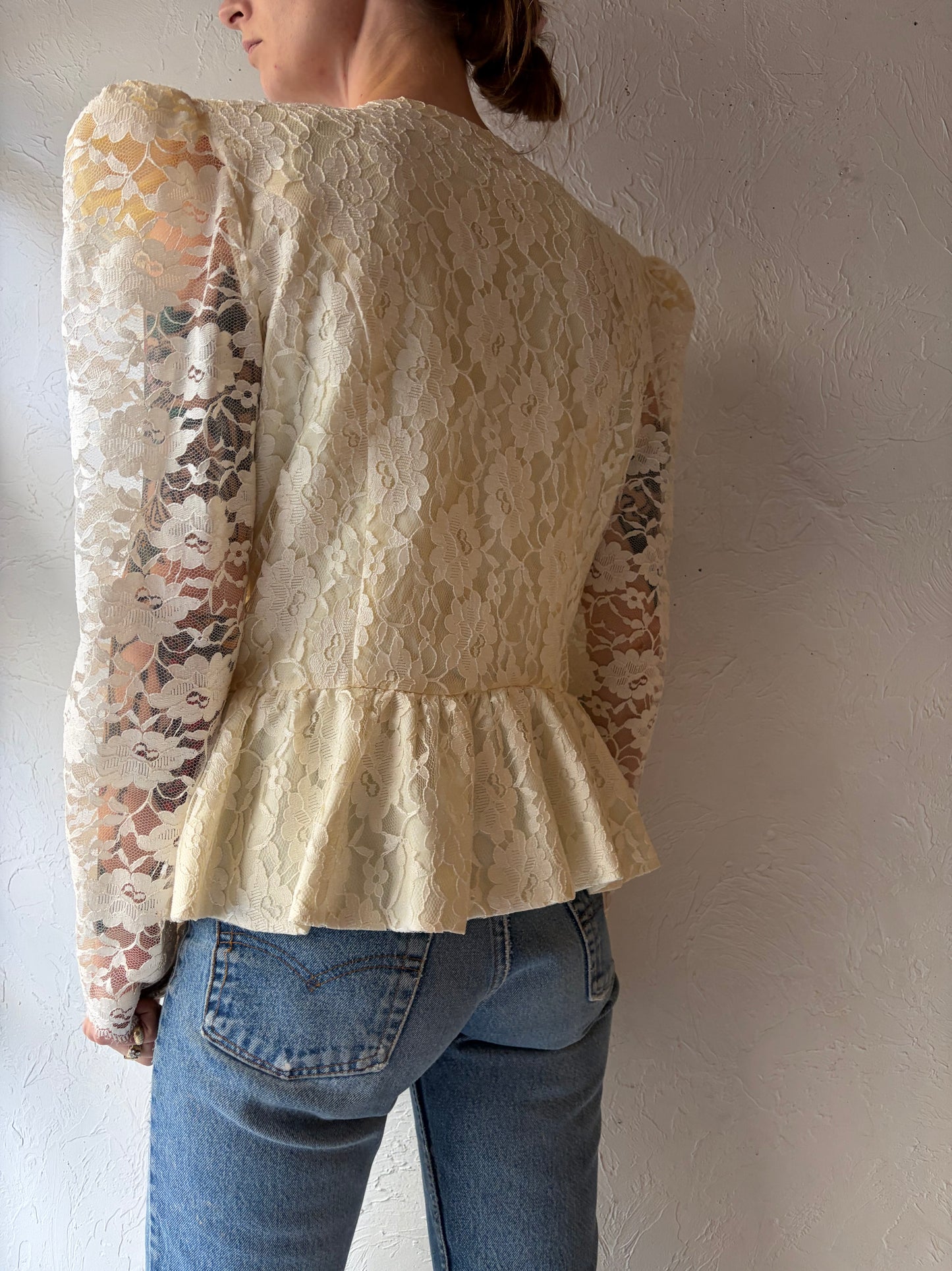 80s 'Lori Ann' White Romantic Blouse / Vintage 1980's Bridal Top / Medium