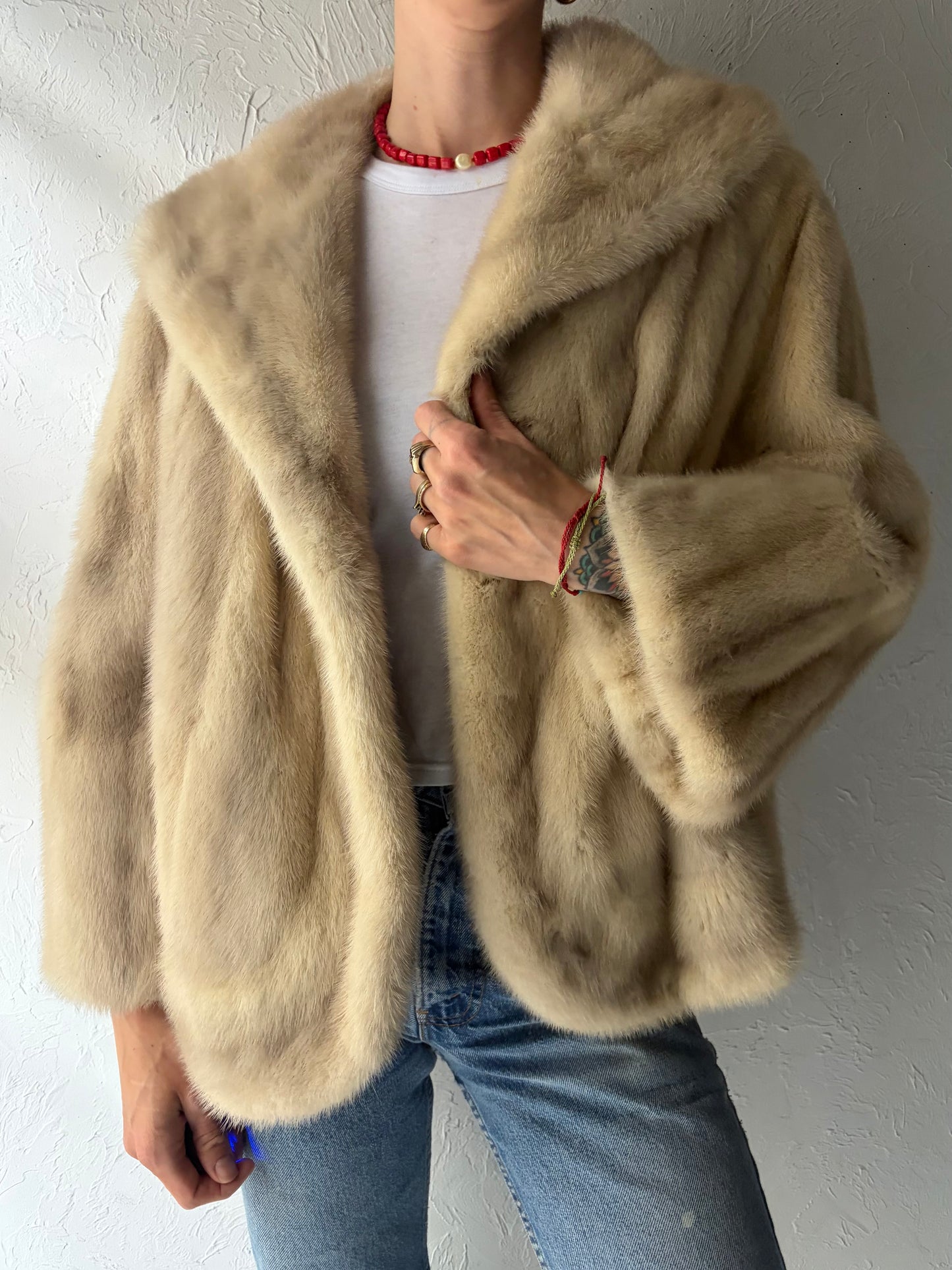 70s Cream Authentic Fur Jacket / Small