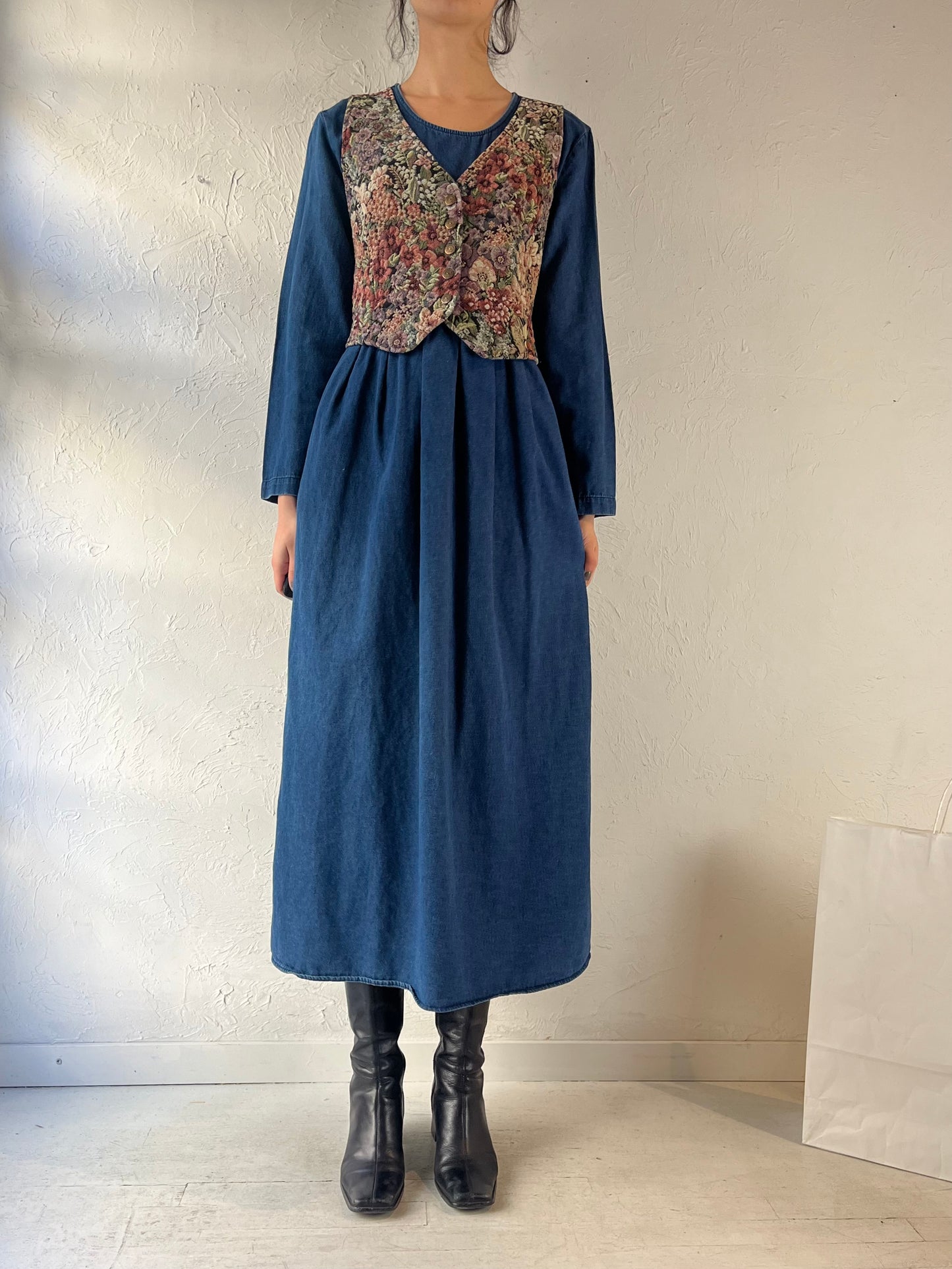 90s ‘Carol Anderson’ Long Sleeve Denim Dress / Medium