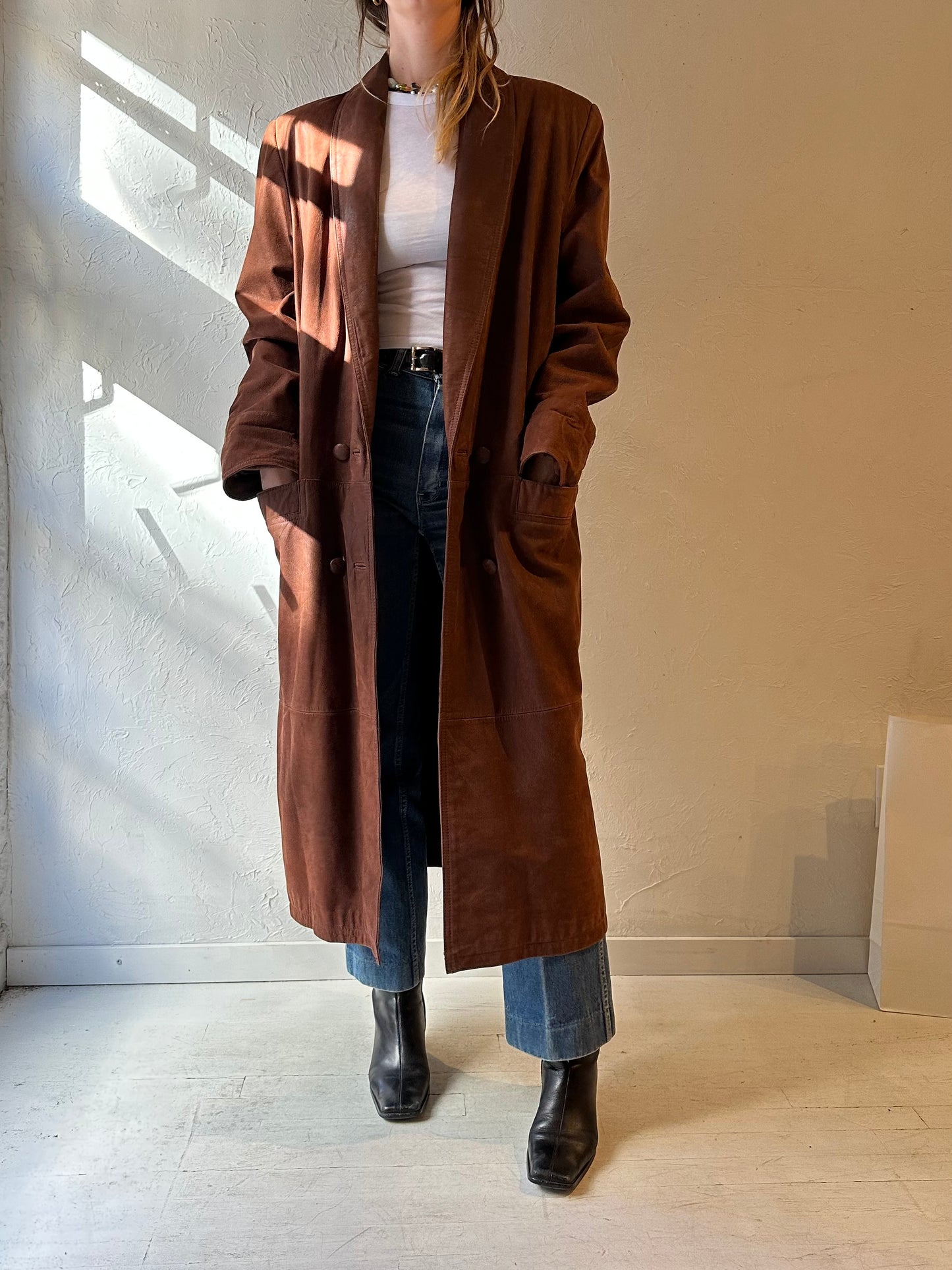 90s ‘Pelle’ Brown Leather Trench Coat / Medium